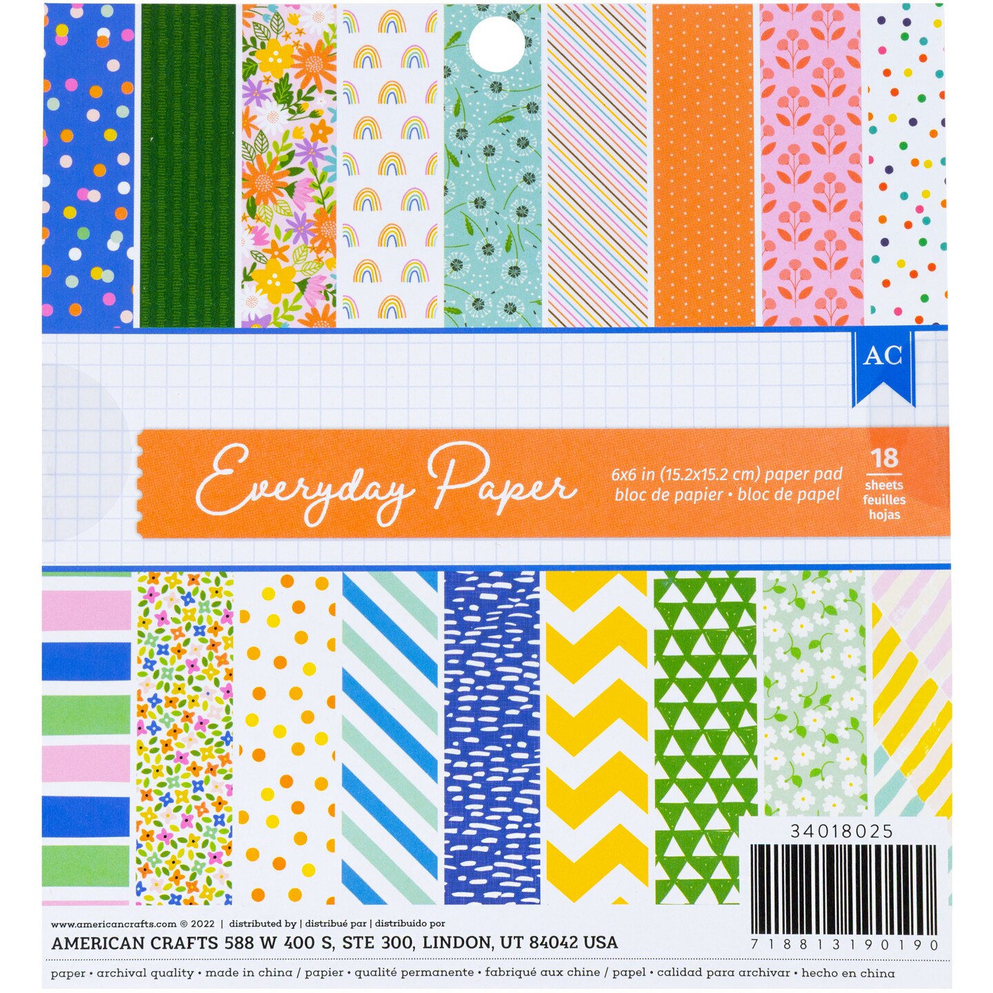 American Crafts Single-Sided Paper Pad 6"X6" 18 Sheets-Assortment 2