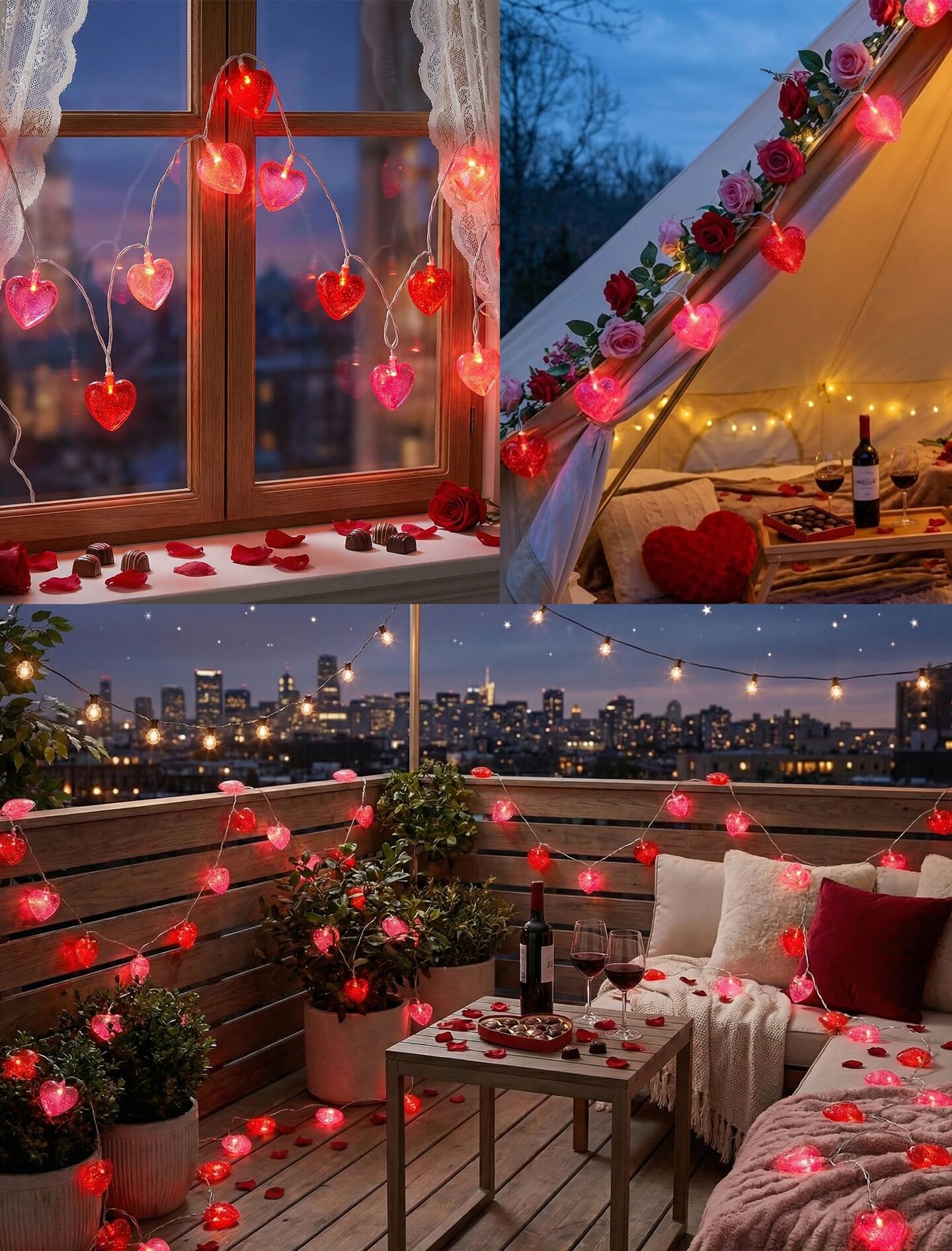 Heart String Lights, 8.5Ft Valentine's Day Decorations String Lights with 10 Pink and Red Heart Lights, Plug in Heart Fairy Lights for Bedroom Home Wedding Indoor Outdoor Valentine's Day Decor