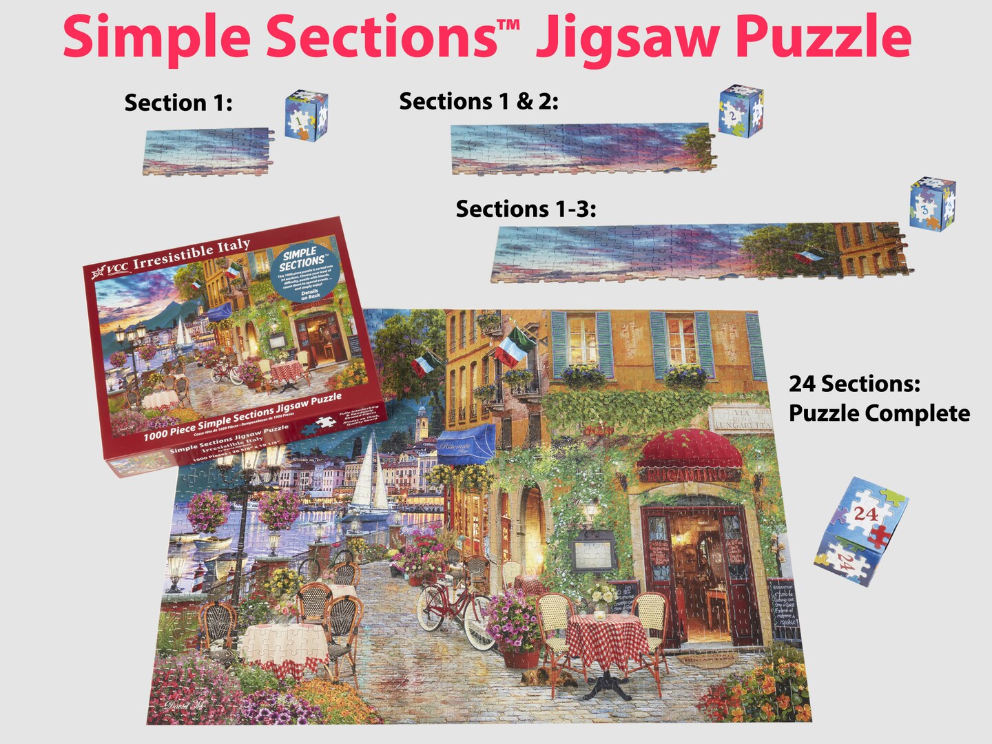 Irresistible Italy Simple Sections™ Jigsaw Puzzle - 1000 Pieces - by Vermont Christmas Company - 24 Sections to Complete - Choose Your Difficulty Level