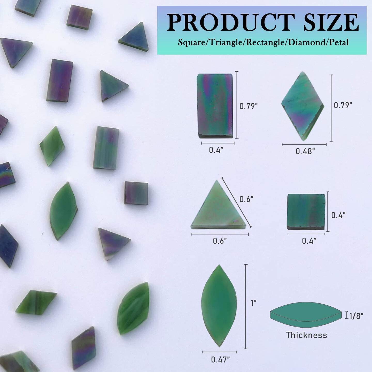 LITMIND Iridescent Glass Mosaic Tiles for Crafts, 240 Pieces 5 Shapes Mixed Stained Glass Pieces, Mosaic Kits for Adults (Iridescent LawnGreen)