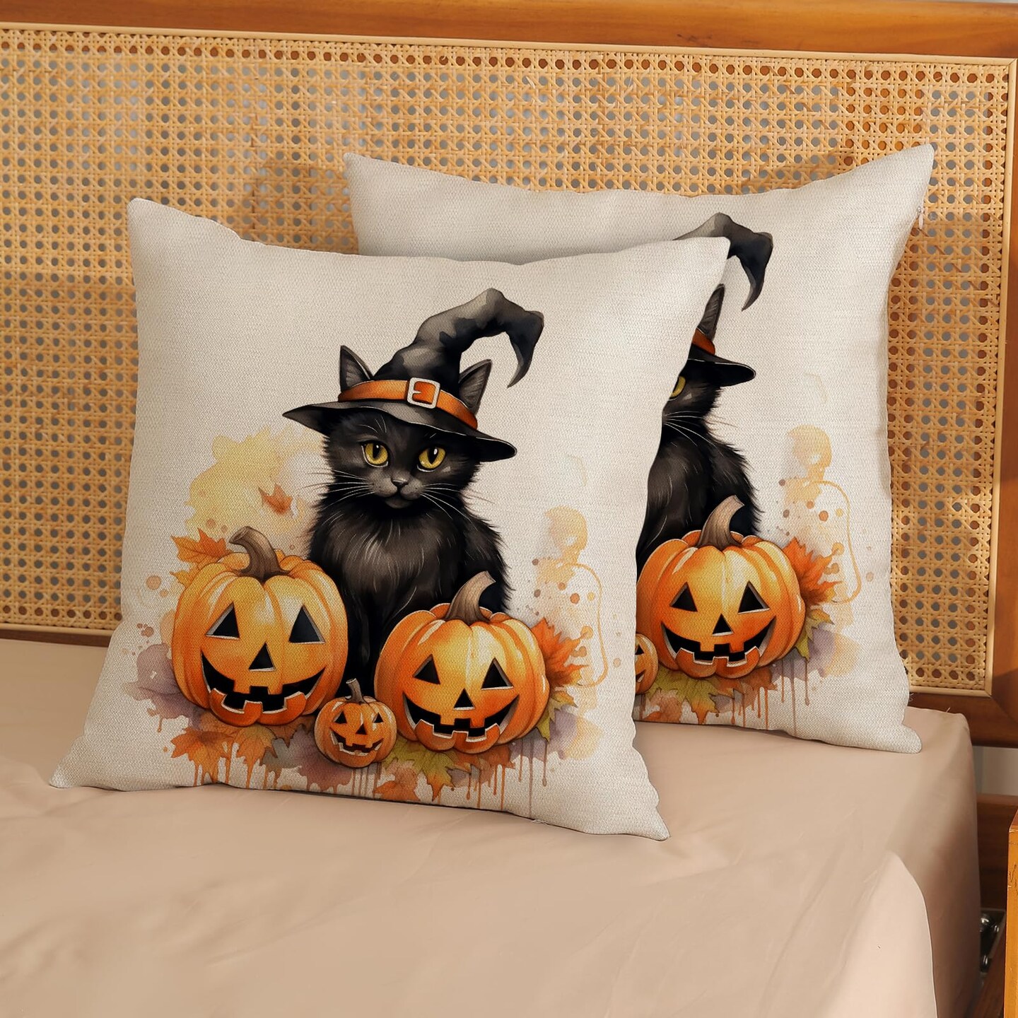 Halloween Pillow Covers 24x24 Set of 2 Black Cat Pumpkin Pillowcase Halloween Decorations Outdoor Throw Pillow Covers Linen Farmhouse Fall Thanksgiving Decor Cushion Case for Couch Home Sofa
