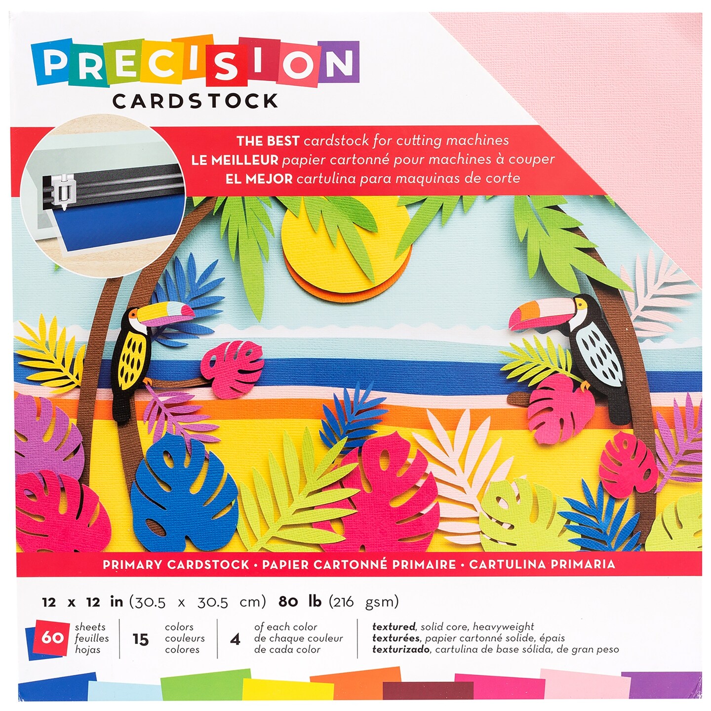 American Crafts Precision Cardstock Pack 80lb 12"X12" 60/Pkg-Primary/Textured