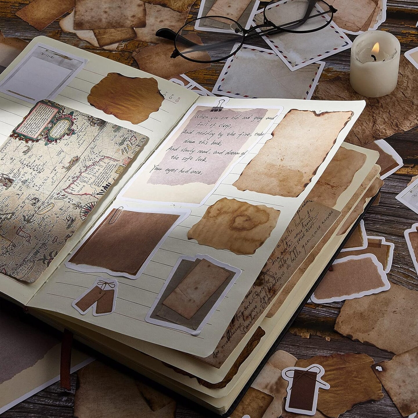 90 Pieces Aged Paper Scrapbook Paper Stickers 5.71 x 4.72 x 0.63 inches