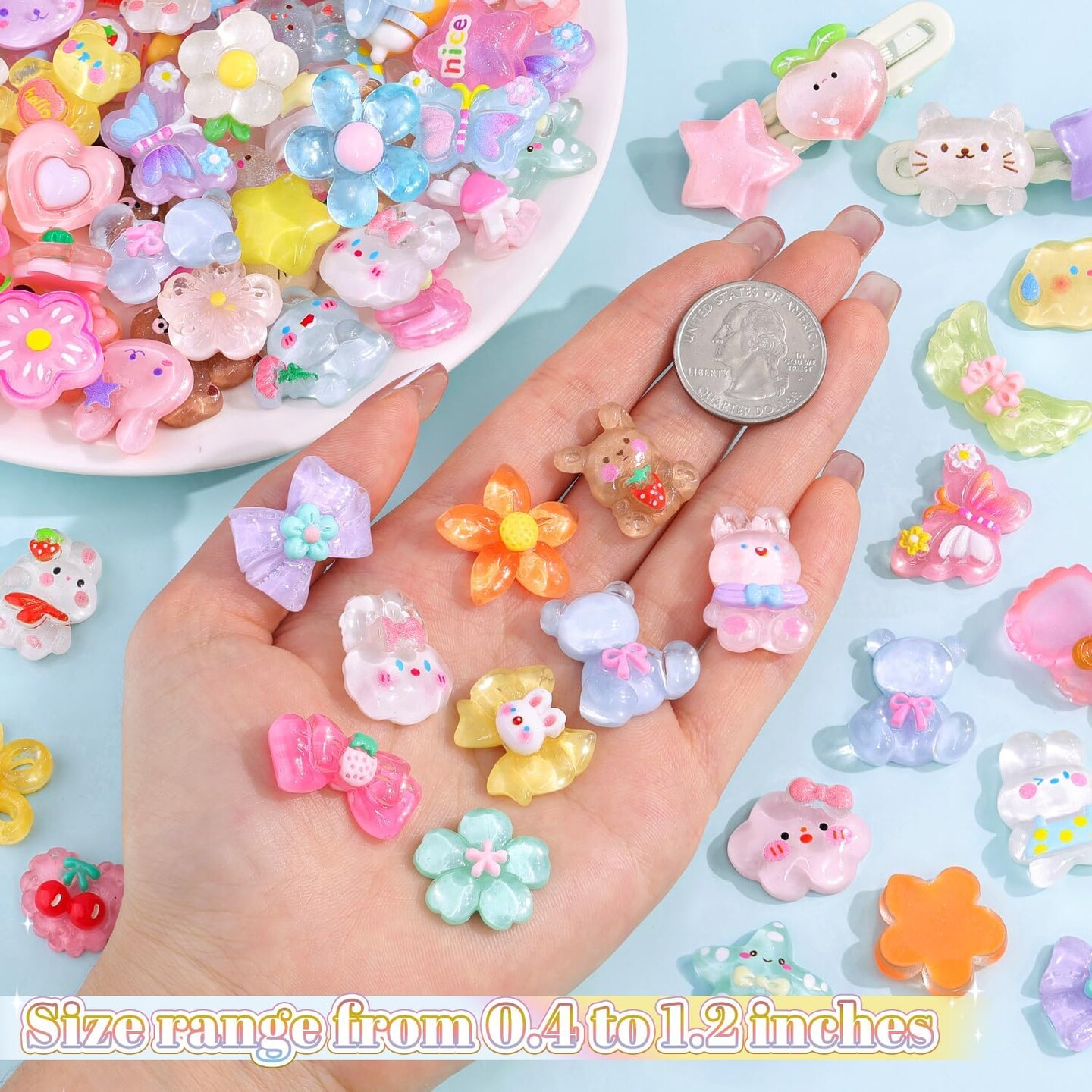 100Pcs Mixed Colors Slime Charms Assorted Cute Jelly Embellishments