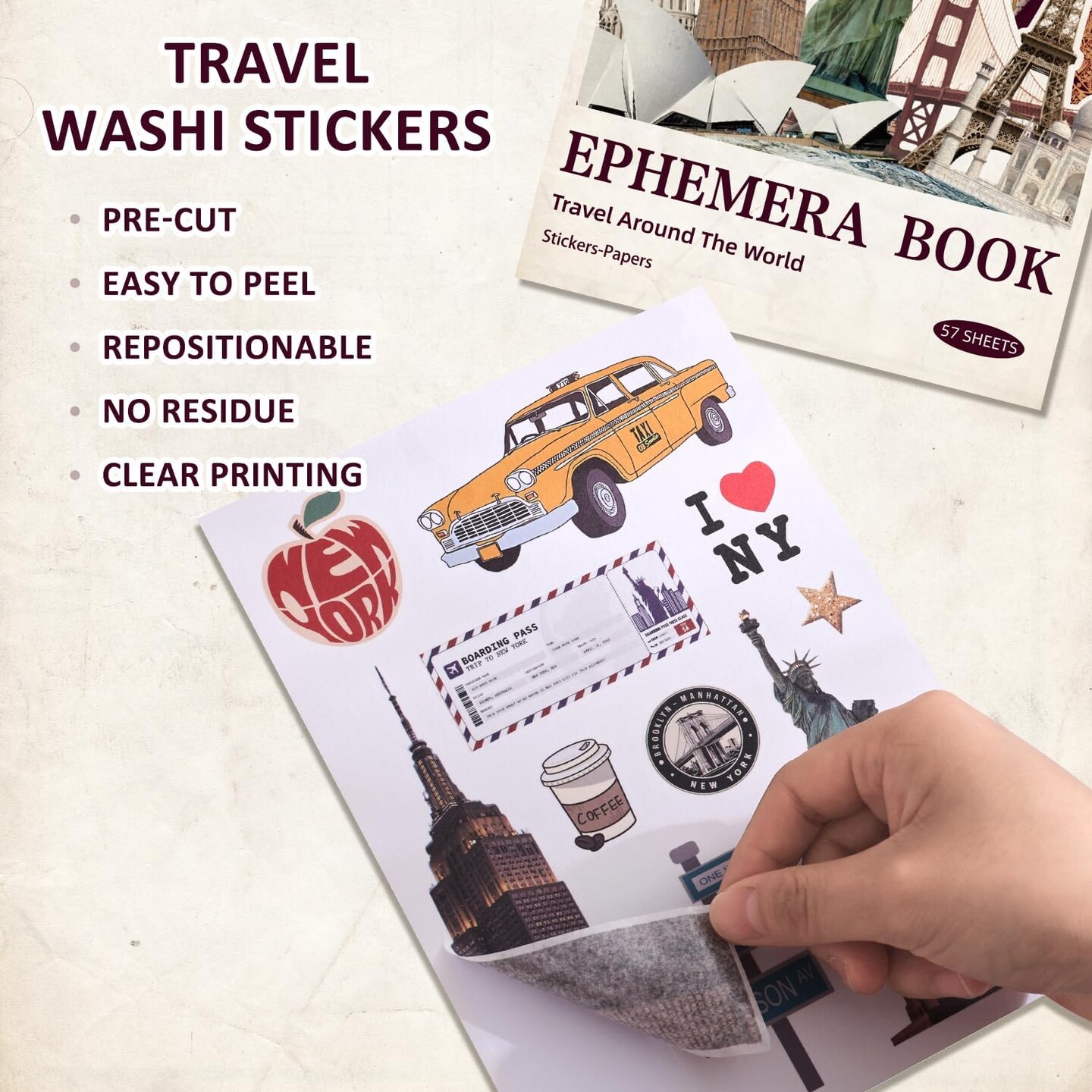 57 Sheets Vintage Travel Scrapbook Sticker Book (500pcs)