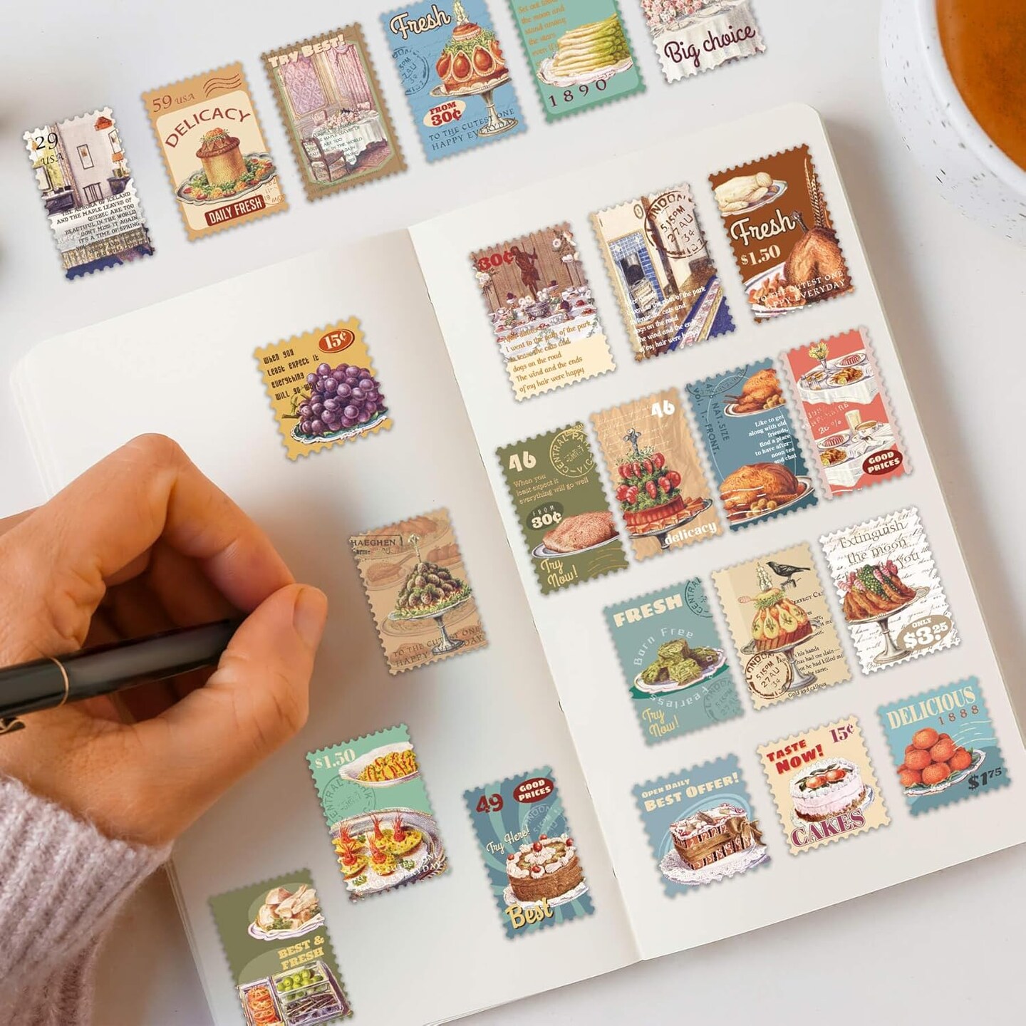 100Pcs - Waterproof Vintage Scrapbook Stickers (Gourmet Poster)