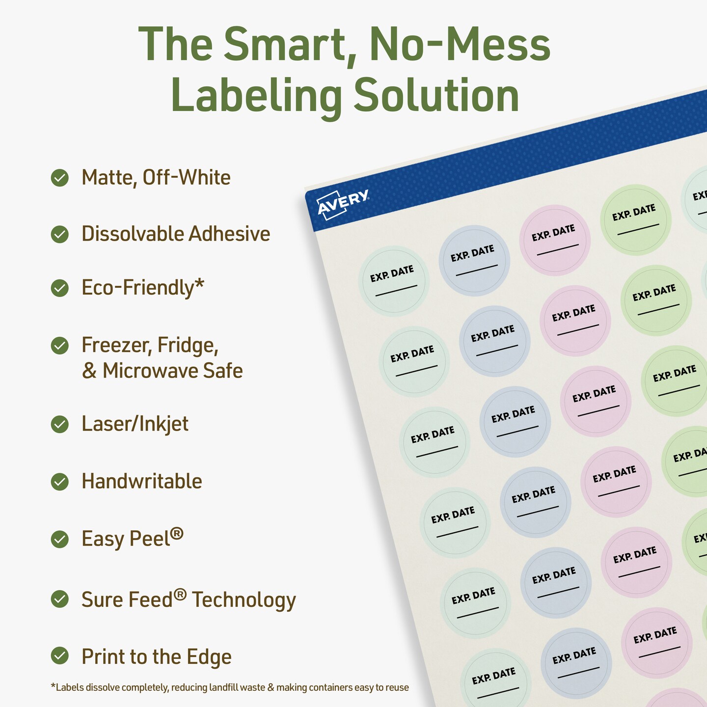 Avery Dissolvable Labels, 0.75&#x22; Diameter Round