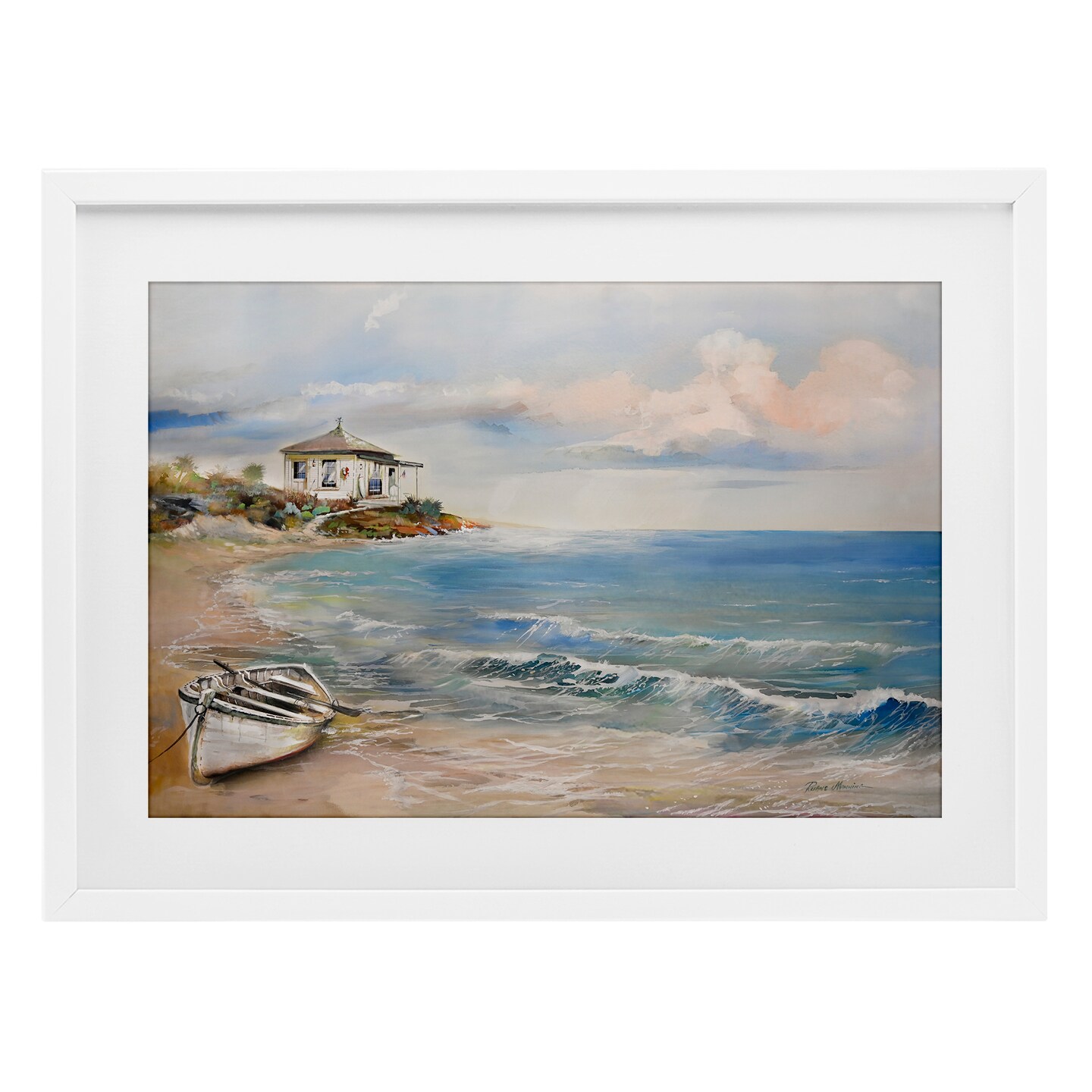 Stupell Industries Shoreline Rowboat Scene Black Framed Print Under Glass, design by Ruane Manning
