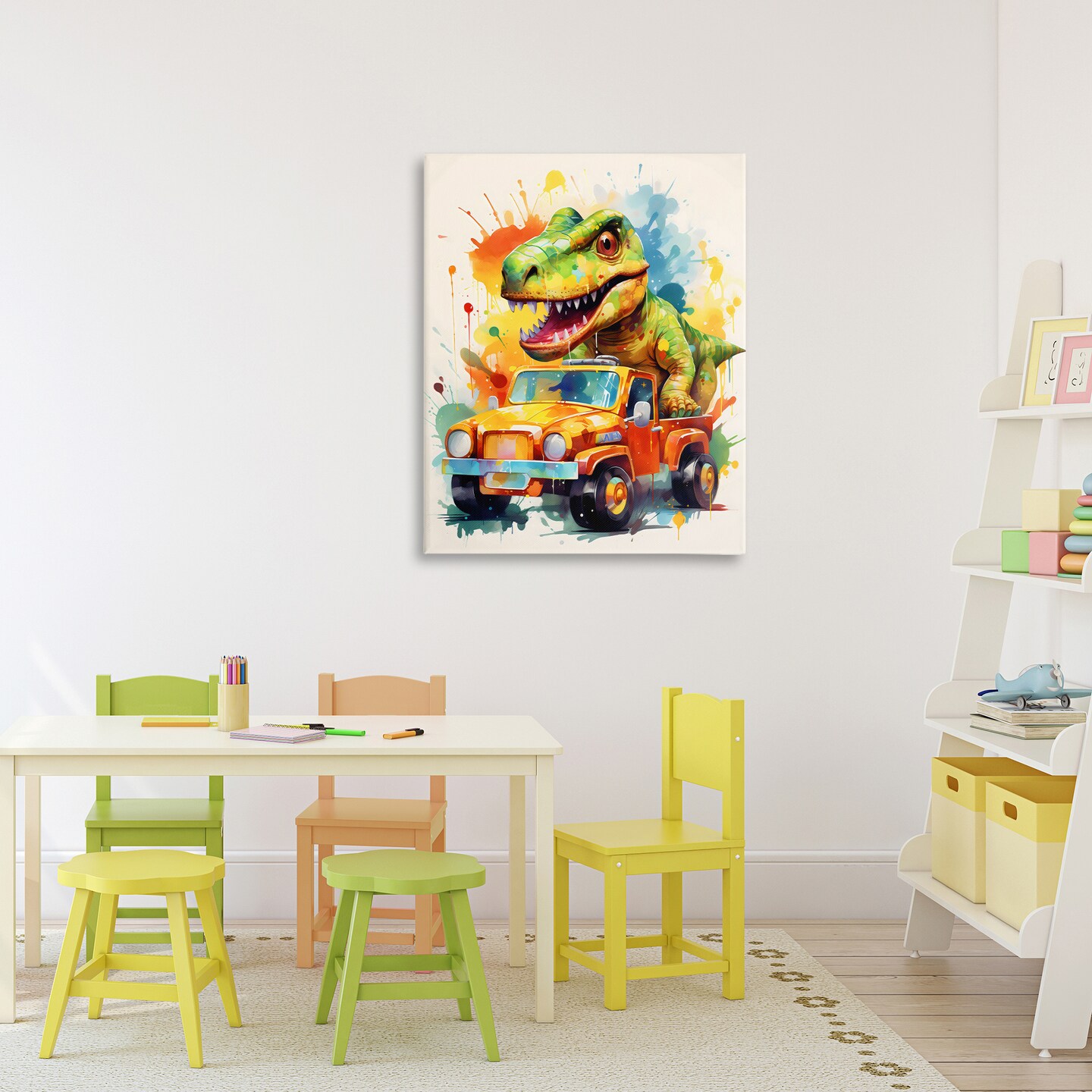 Stupell Industries Riding In Back Dino Car Canvas Wall Art, design by Creative Studio