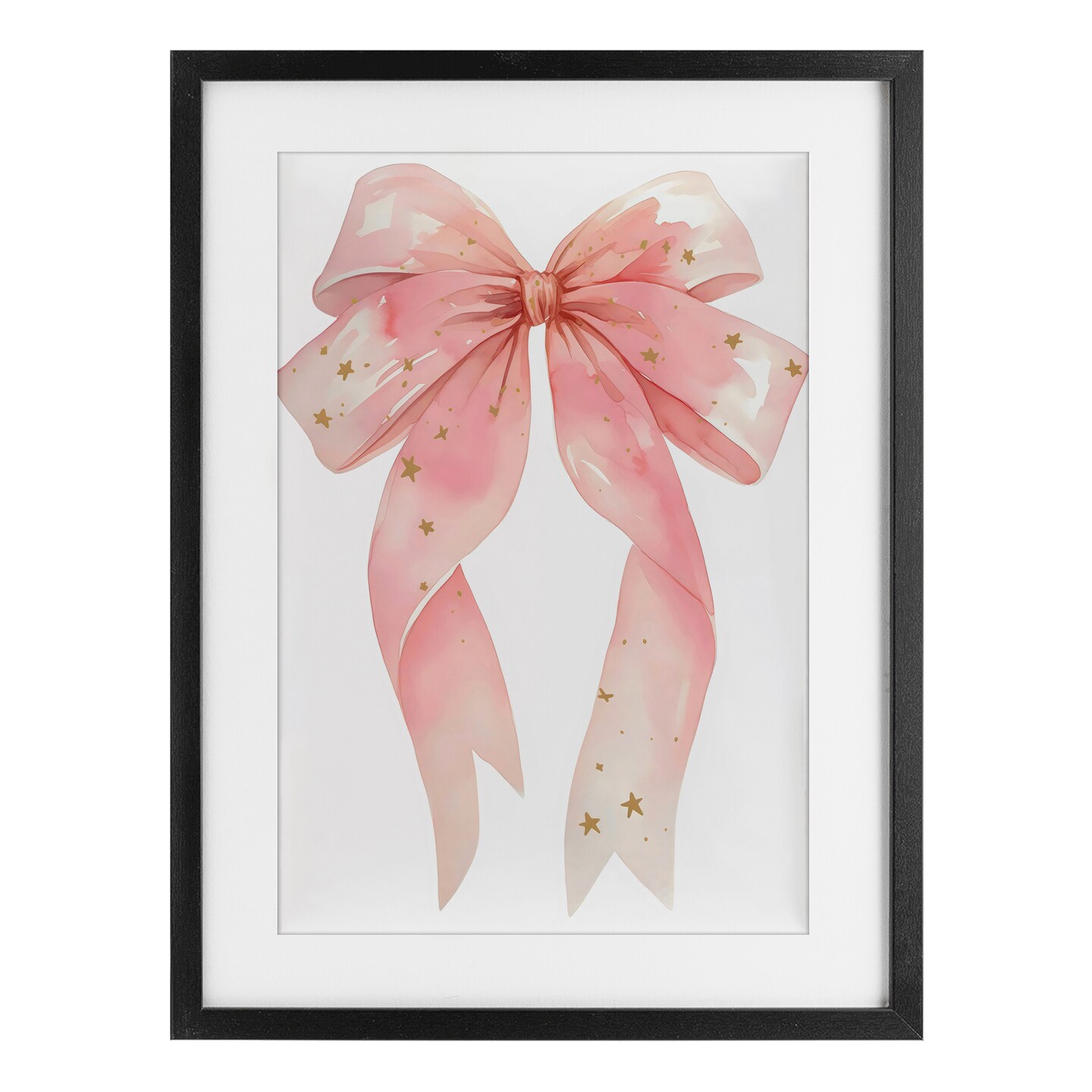 Stupell Industries Pink Bow With Gold Stars Black Framed Print Under Glass, design by Creative Studio