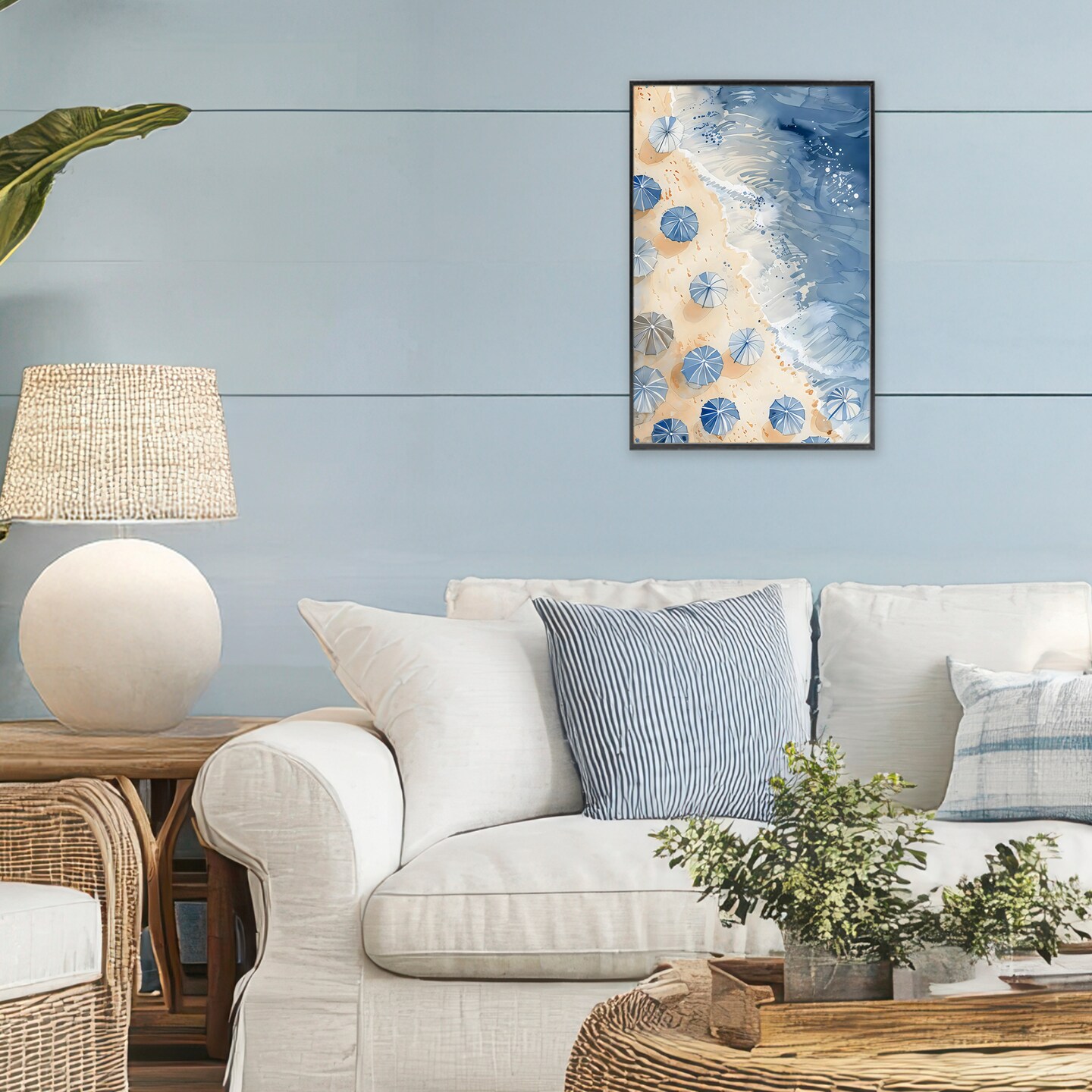 Stupell Industries Aerial Blue Beach Umbrellas Black Framed Giclee Art, design by LSR Design Studio