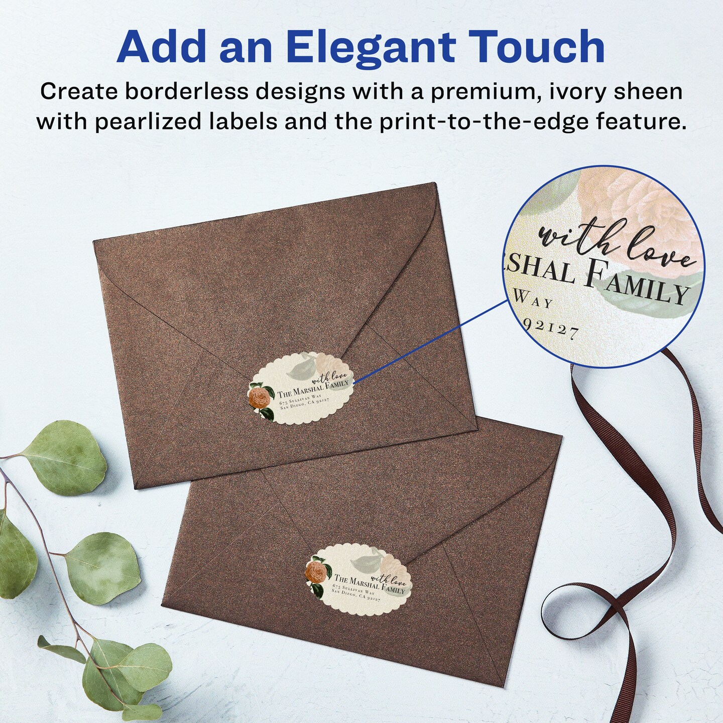 Avery Pearlized Ivory Oval Scalloped Labels with Sure Feed Technology, Print-to-the-Edge, 1-1/8" x 2-1/4"