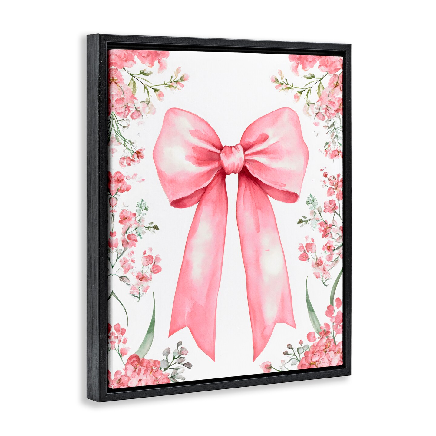 Stupell Industries Floral Bouquet Pink Bow Black Framed Floater Canvas Wall Art, design by Creative Studio