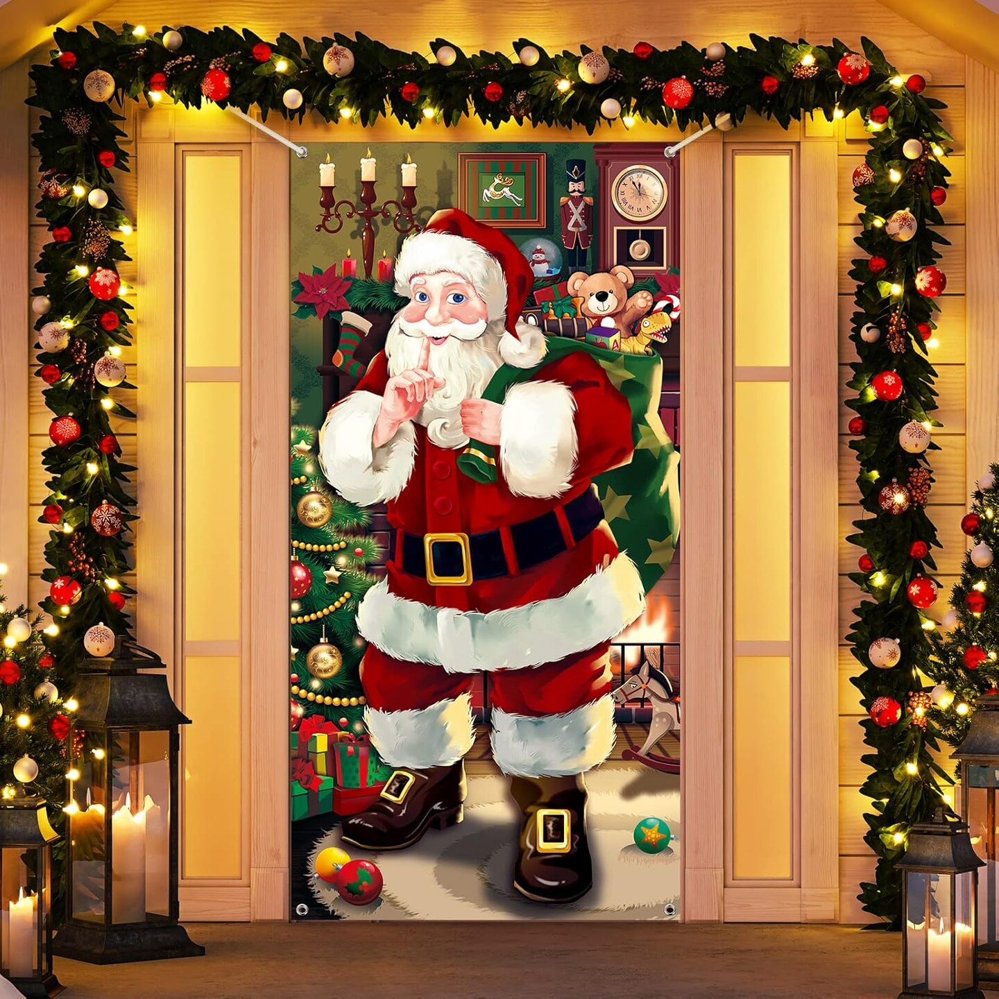 Christmas Door Cover Decoration Santa Claus Front Door Cover Xmas(Vintage)71"L x 35"W