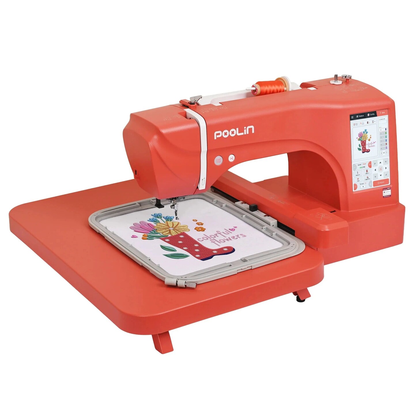 POOLIN EOC06 7.9in x 11in Embroidery Machine with Deluxe Accessory Kit - Red