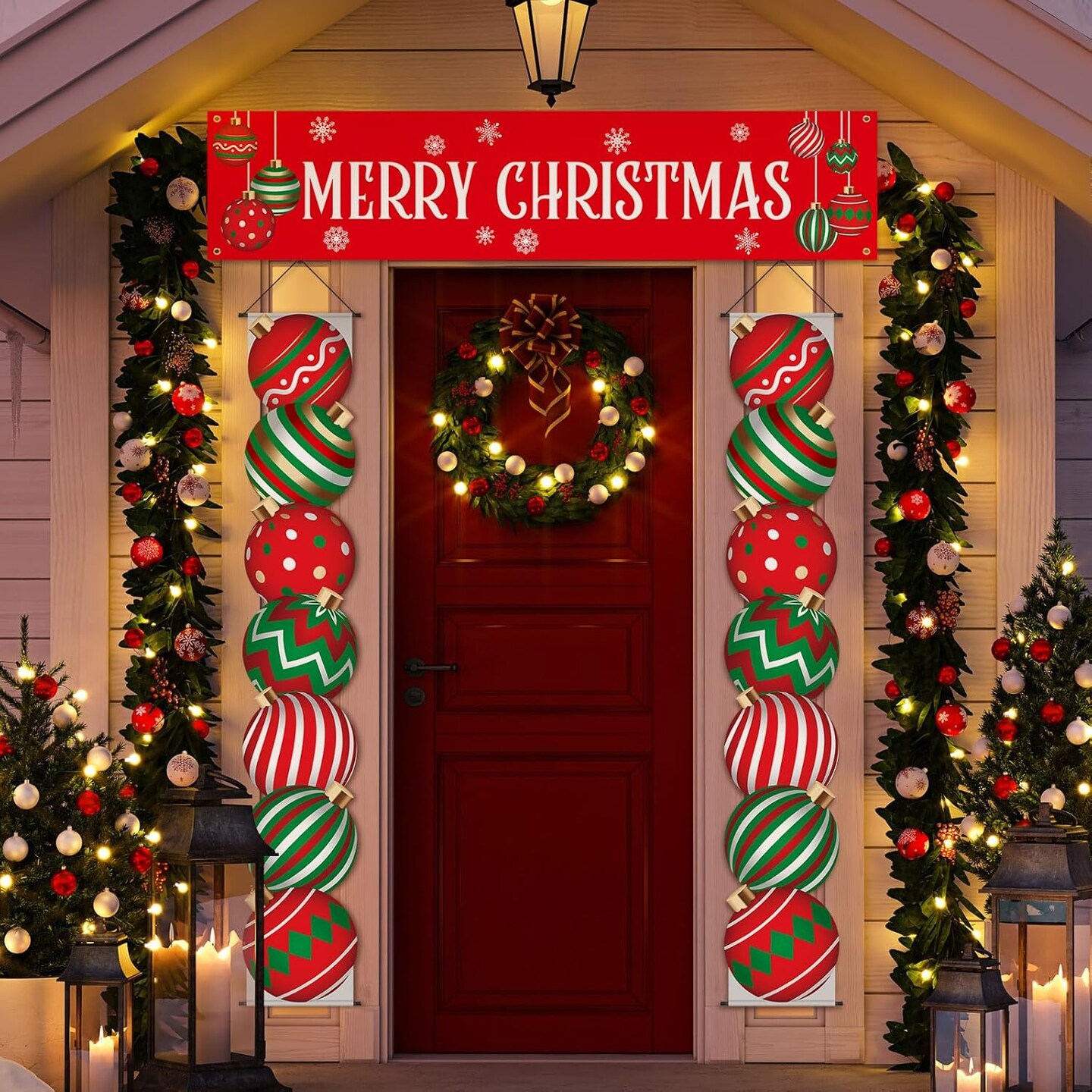 3 Pcs Christmas Decoration Outdoor Christmas Porch Sign for Front Yard Hanging,12 x 71 Inch(Red Green)