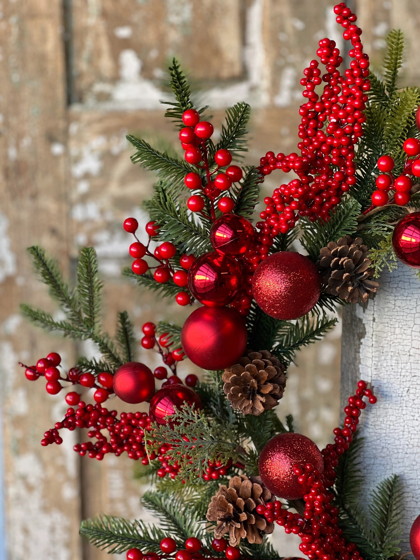 Winterberry and Pine Wreath | 28&#x22; - Christmas Holiday Elegant Door Decoration - Holiday Tree