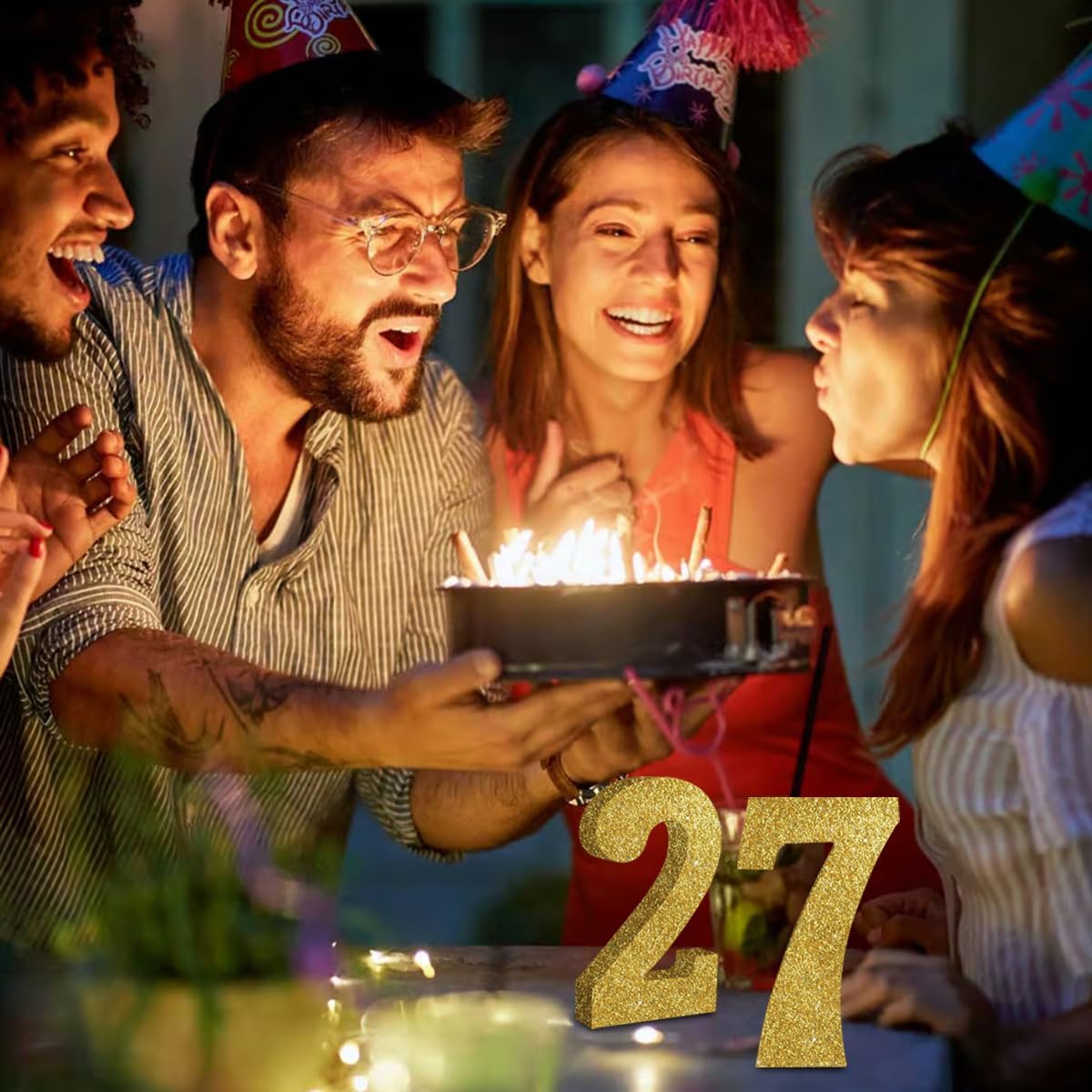 7.8 Inch Gold Glitter Number 7 Wooden Table Centerpieces (1 Pack)