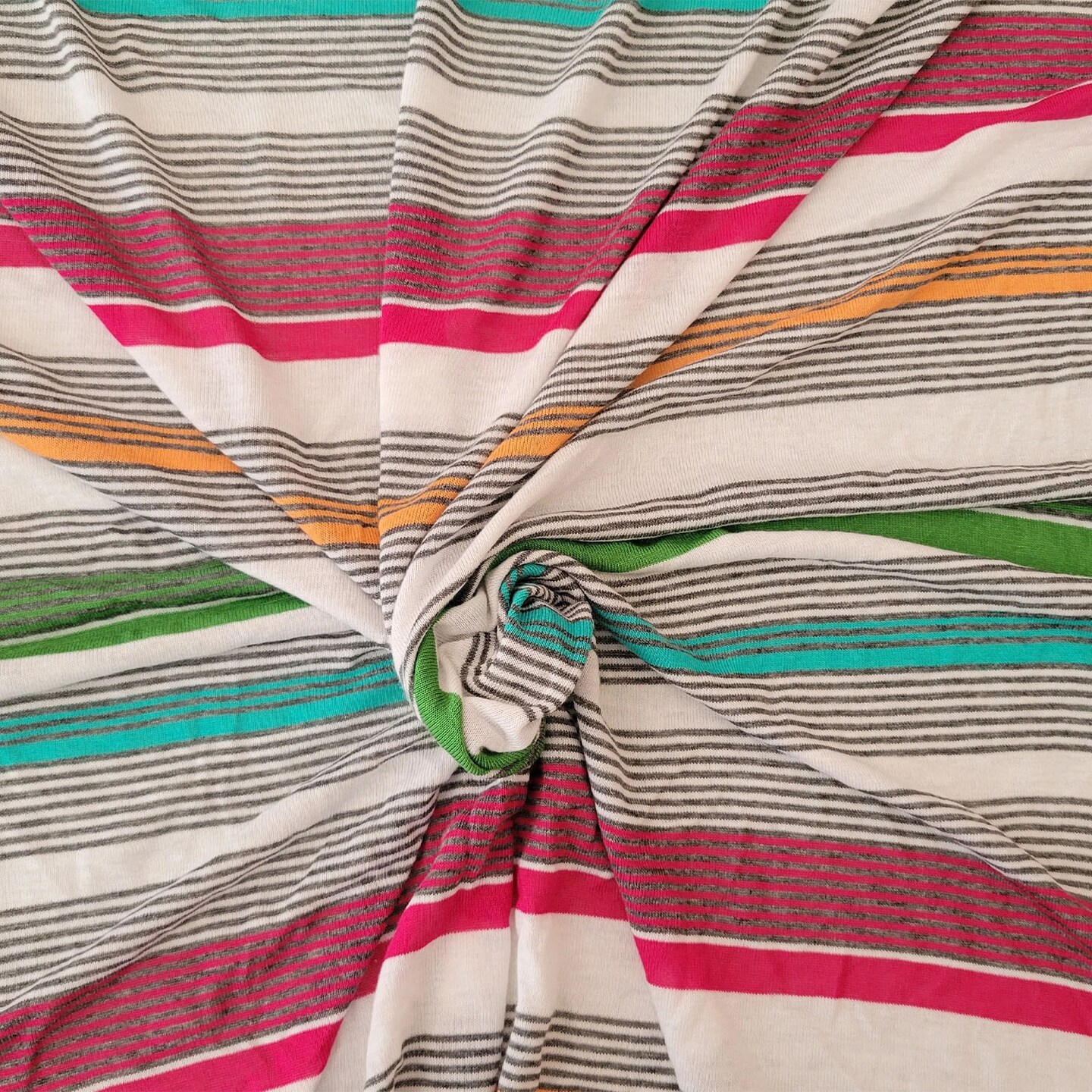 1 Yard Multicolor Pink Green Orange Stripe Cotton Jersey Knit Fabric Soft Stretch