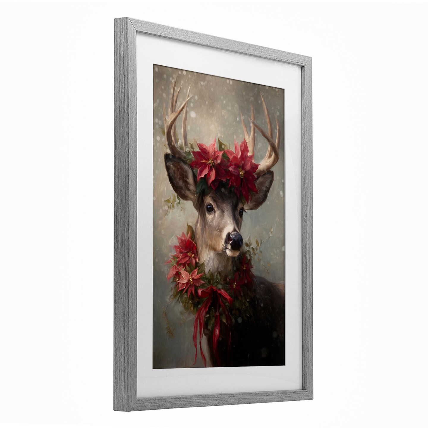 Stupell Industries Poinsettia Christmas Deer Framed Print Under Glass, design by Tina LeCour