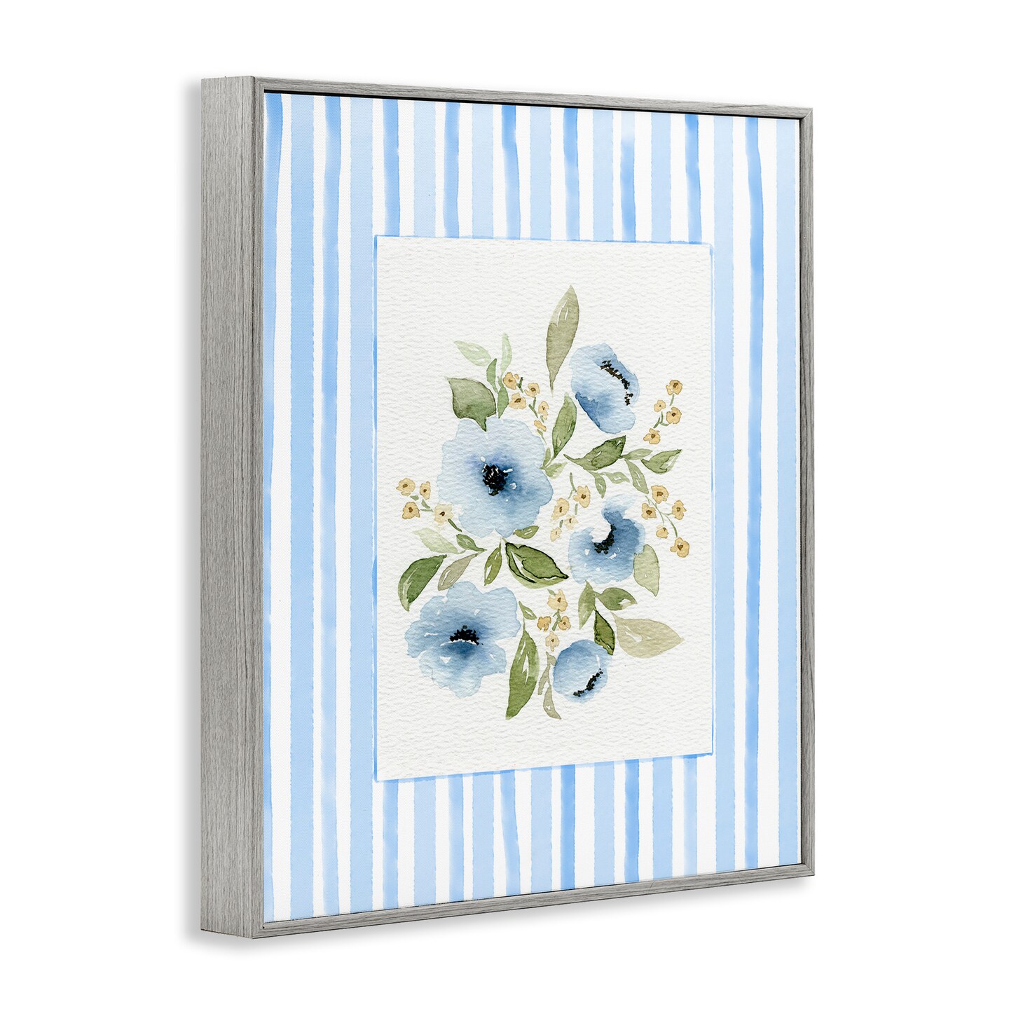 Stupell Industries Flowers with Blue Stripes Framed Giclee, design by Leah Noel Art
