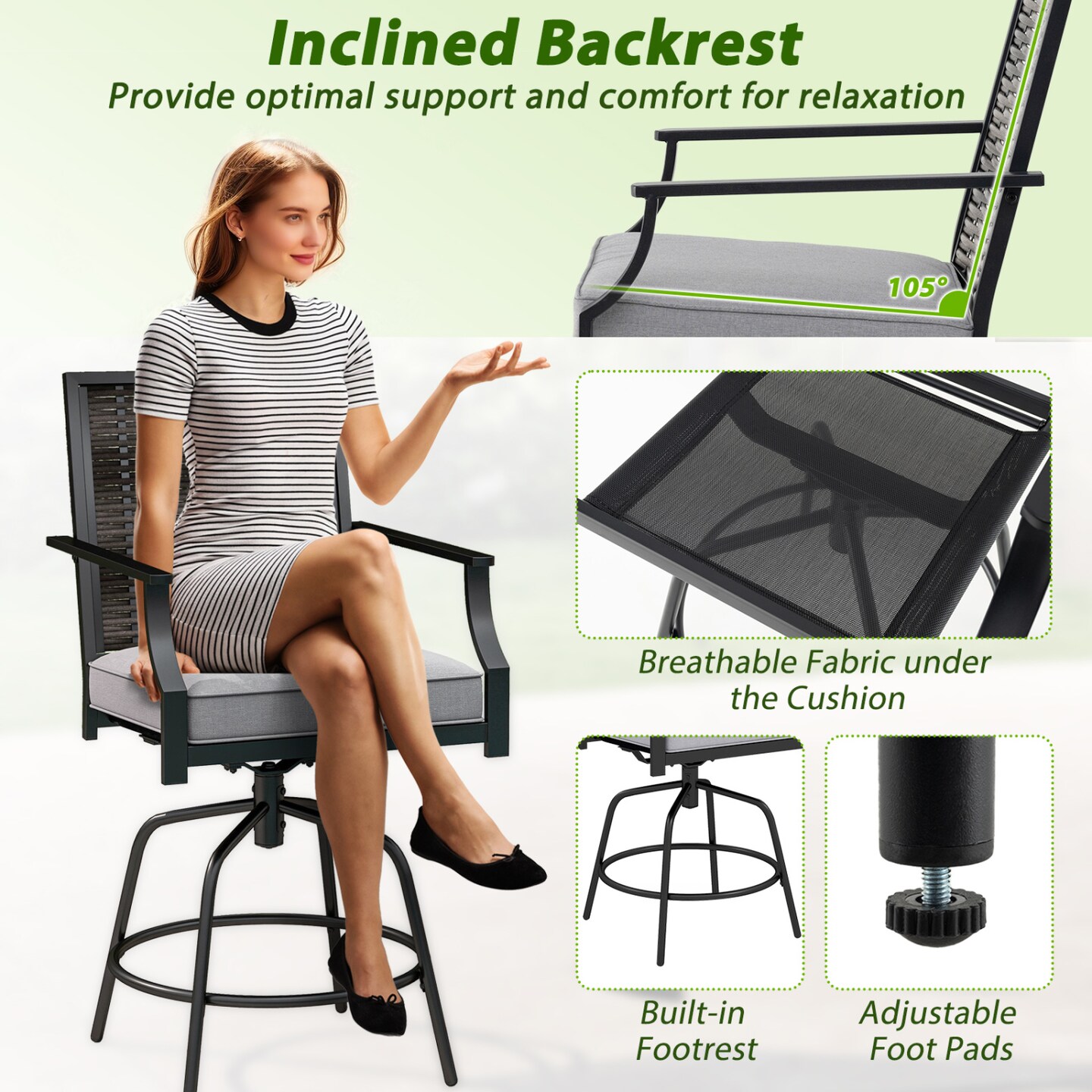 Outdoor 3-Piece Patio Bar Set – Swivel Chairs with High Top Table