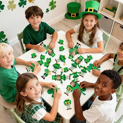 60Pcs St. Patrick's Day Paper Cutouts St. Patrick's Bulletin Board Decoration Leprechaun DIY Photo Craft Cutout Leprechaun Hat Classroom Supplies for Irish March Shamrock Party Chalkboard Wall Decor