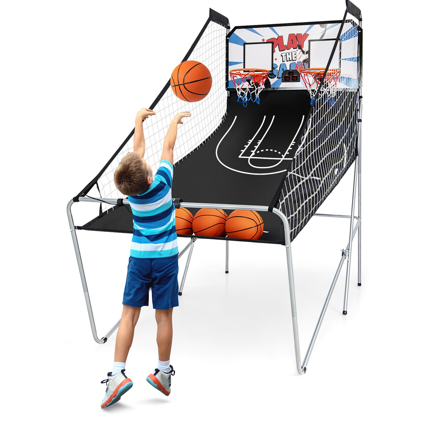 Black Foldable Indoor Basketball Arcade Game with LED Electronic Scoring