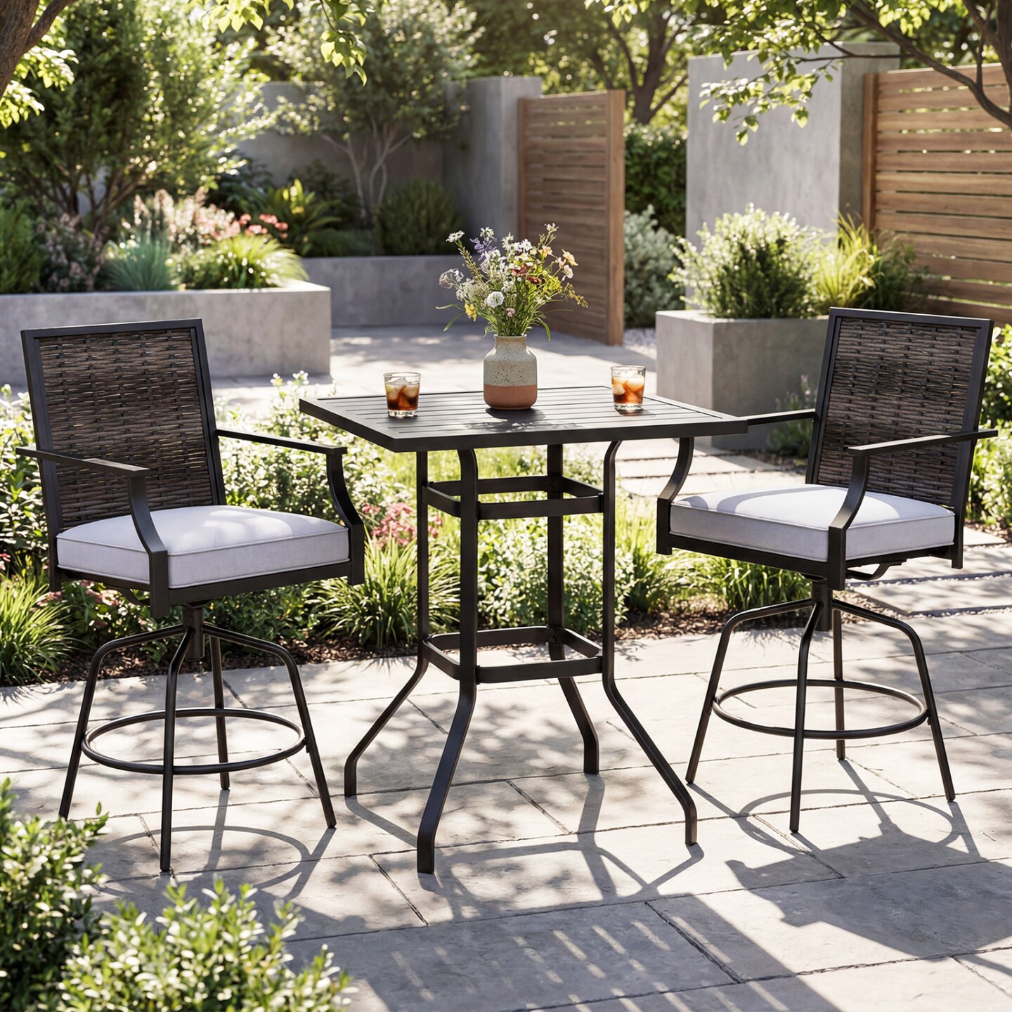Outdoor 3-Piece Patio Bar Set – Swivel Chairs with High Top Table