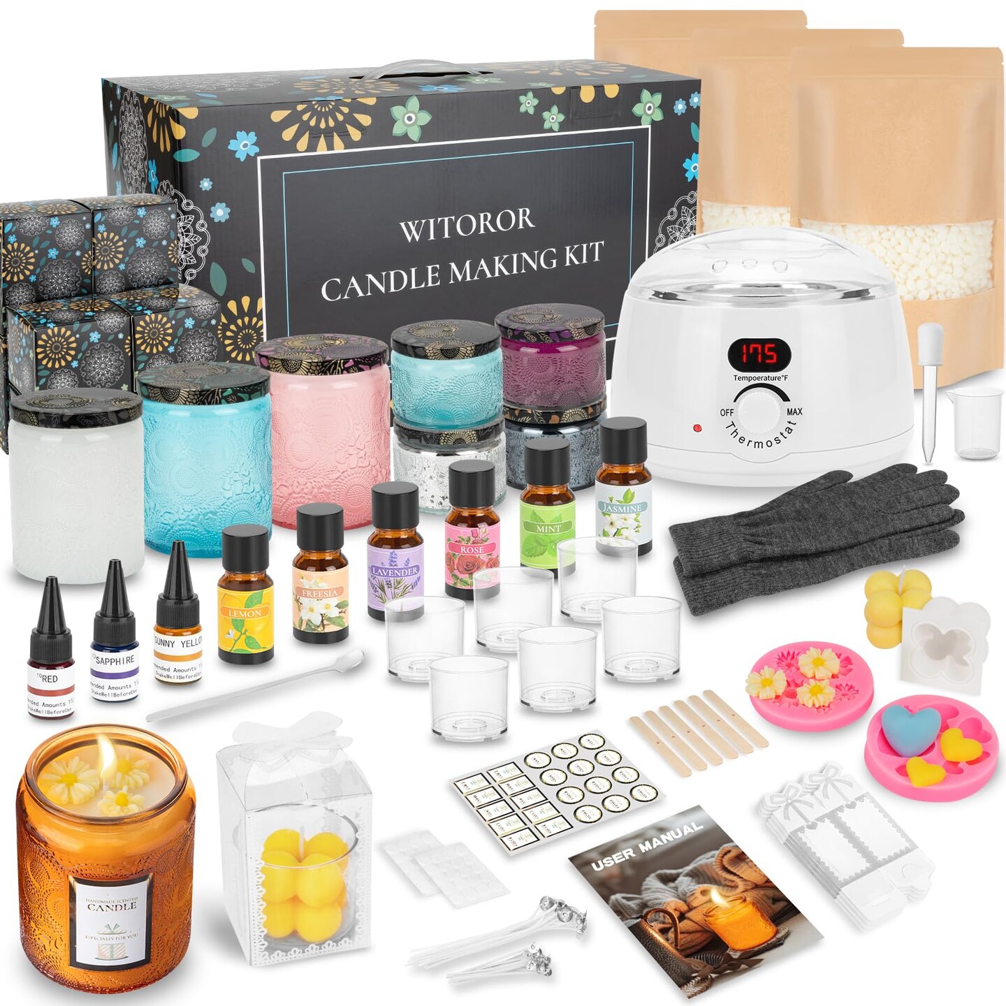 Candle Making Kit, Scented Candles Making Kit Supplies with Digital Soy Wax Melt Warmer Candle Making Complete Kit for Adults Beginners DIY Starters