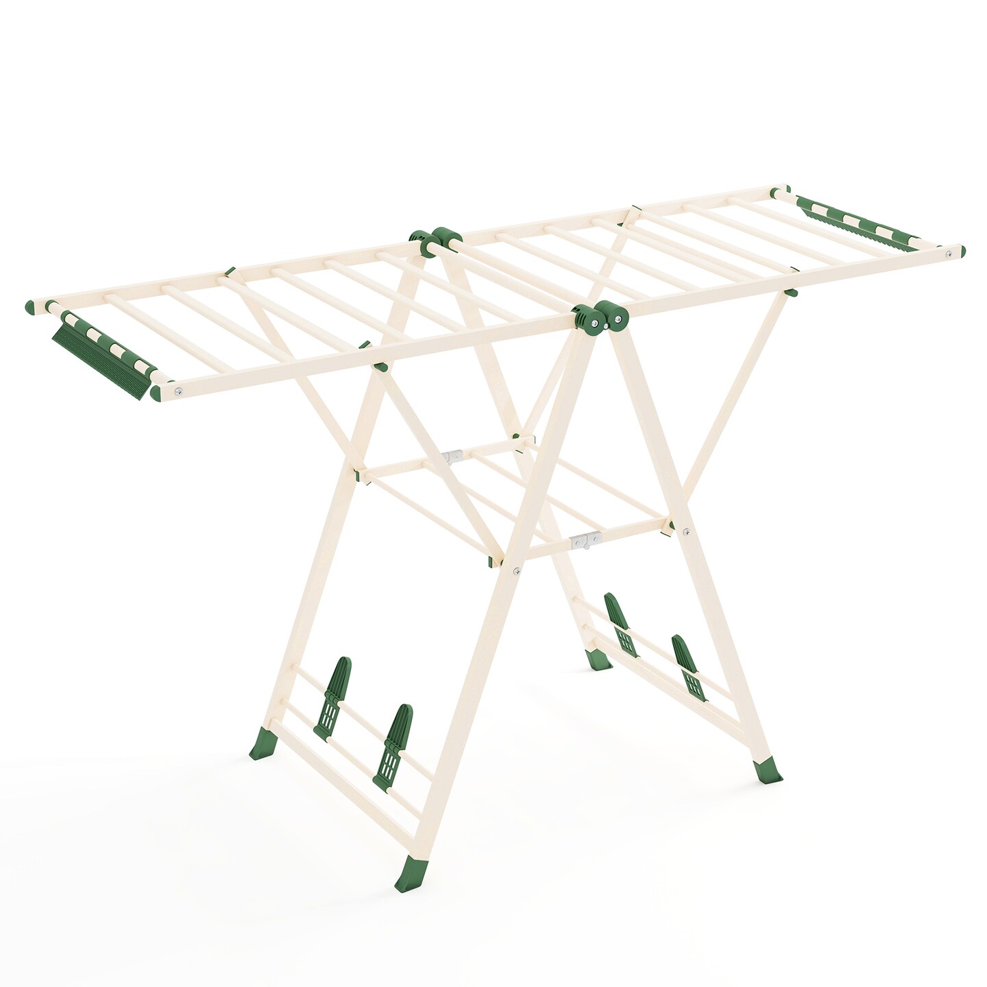 White Clothes Drying Rack with Adjustable Wings Shoe Racks and Sock Clips