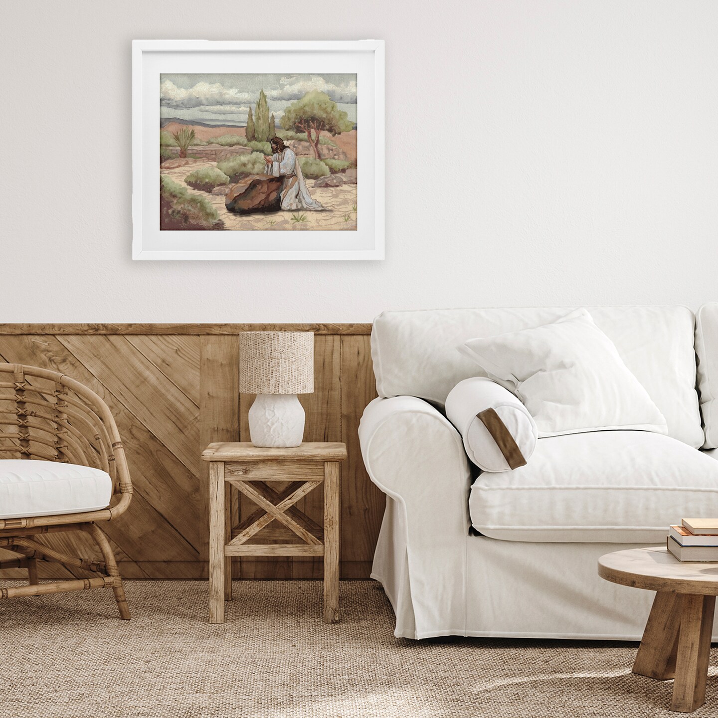 Stupell Industries Jesus Praying Countryside Framed Print Under Glass, design by Elizabeth Medley
