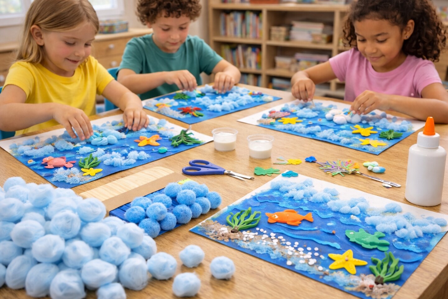 Craft Fluff Triple Size 100 Pack – Soft Craft Fluff Balls for Kids Crafts & Classroom Art Projects (White or Blue)