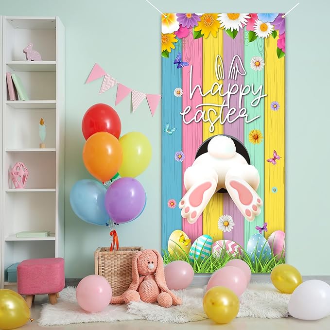 Easter Door Cover Bunny Egg Rabbit Decor Daisy Decorations Door Banner Farmhouse Holiday Decor Pattern Easter Season Supplies for Home Office