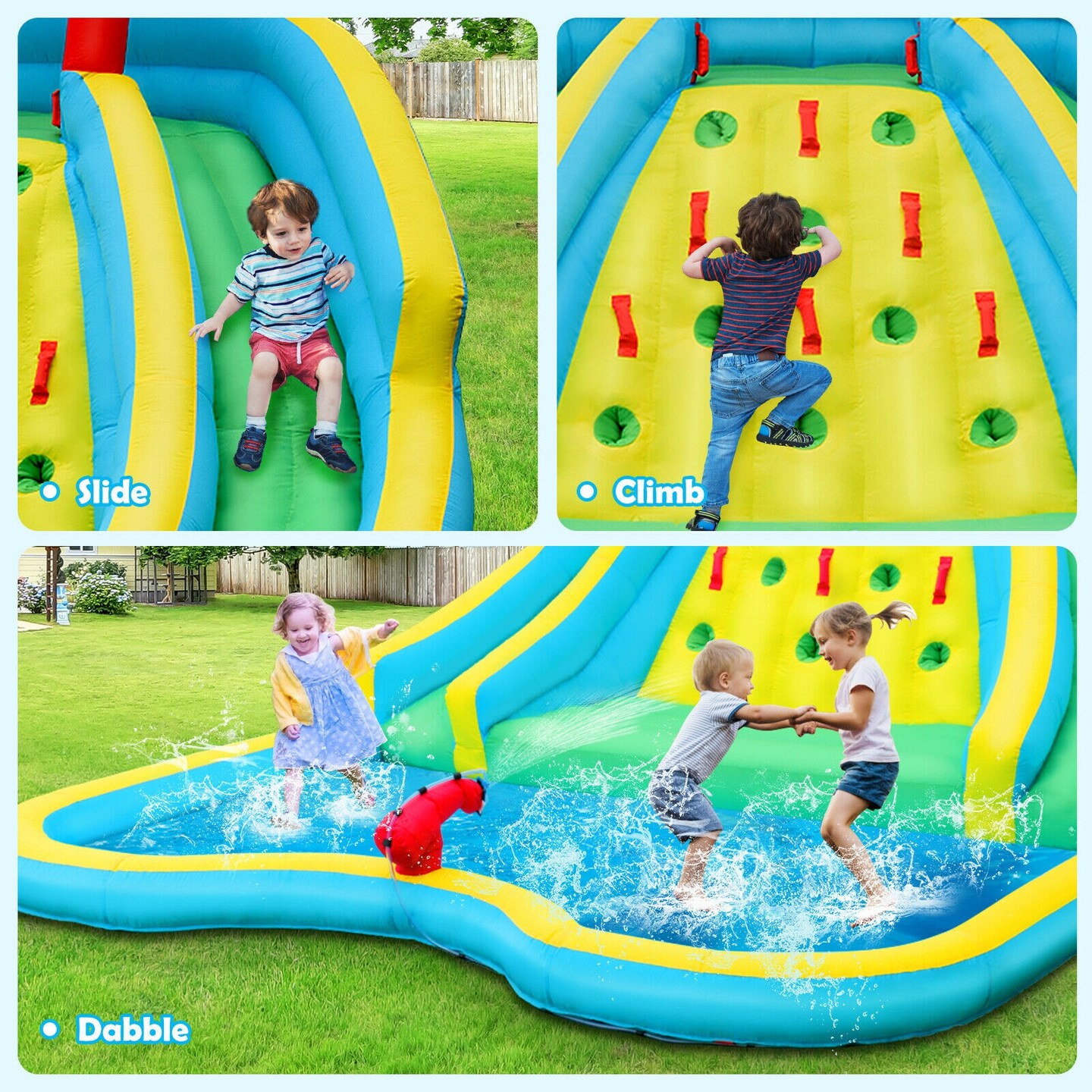 Kids Backyard Water Park Slide Bouncer 2 Curved Slides Splash Pool 3-8 Yrs
