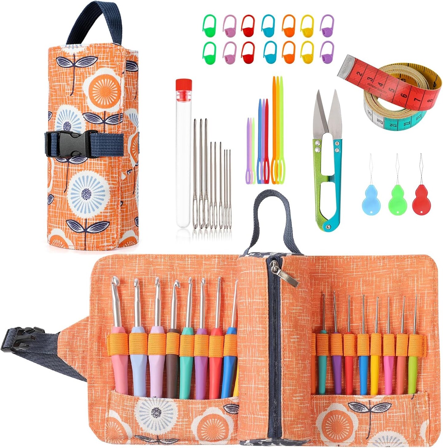 21 Sizes Ergonomic Crochet Hooks Set 0.5–10.0mm with Roll Bag