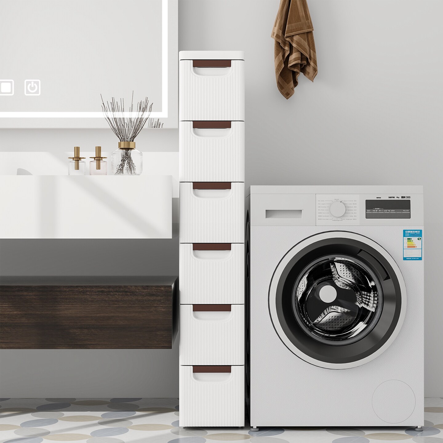 2 Piece White ABS Storage Cabinet with Foldable Closet for Compact Organization