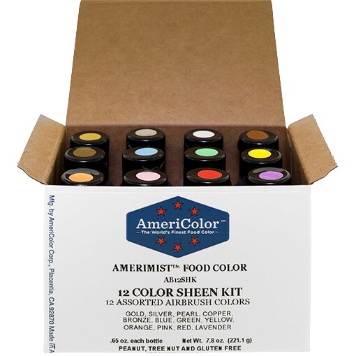 AmeriColor, 12 Color Sheen Kit, .65 Ounce, AmeriMist Airbrush Food Coloring