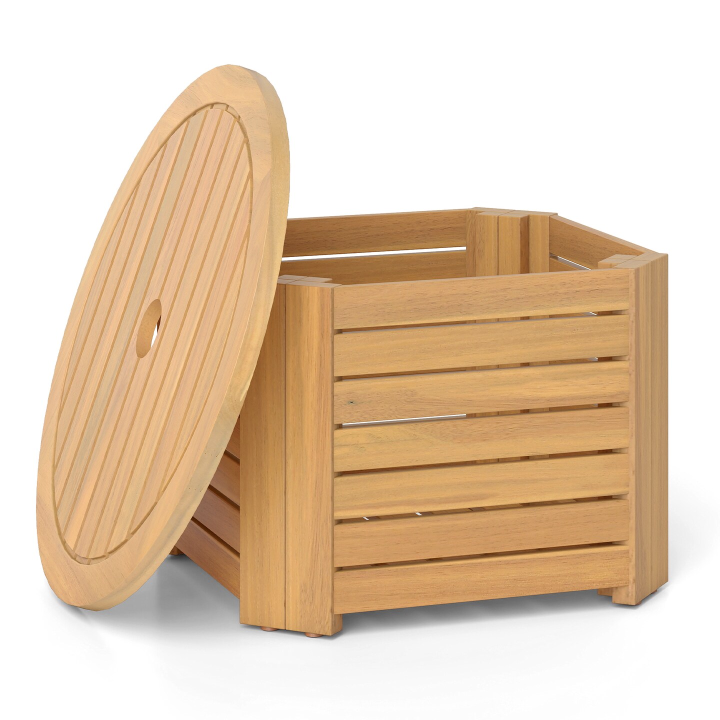 Acacia Wood Slatted End Table 2-in-1 Outdoor Coffee Table with Built-In Storage