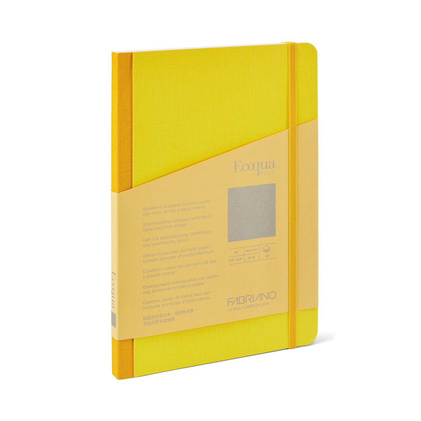 Fabriano Ecoqua Plus Fabric Blank A5 Notebook, 80 Sheets, Yellow