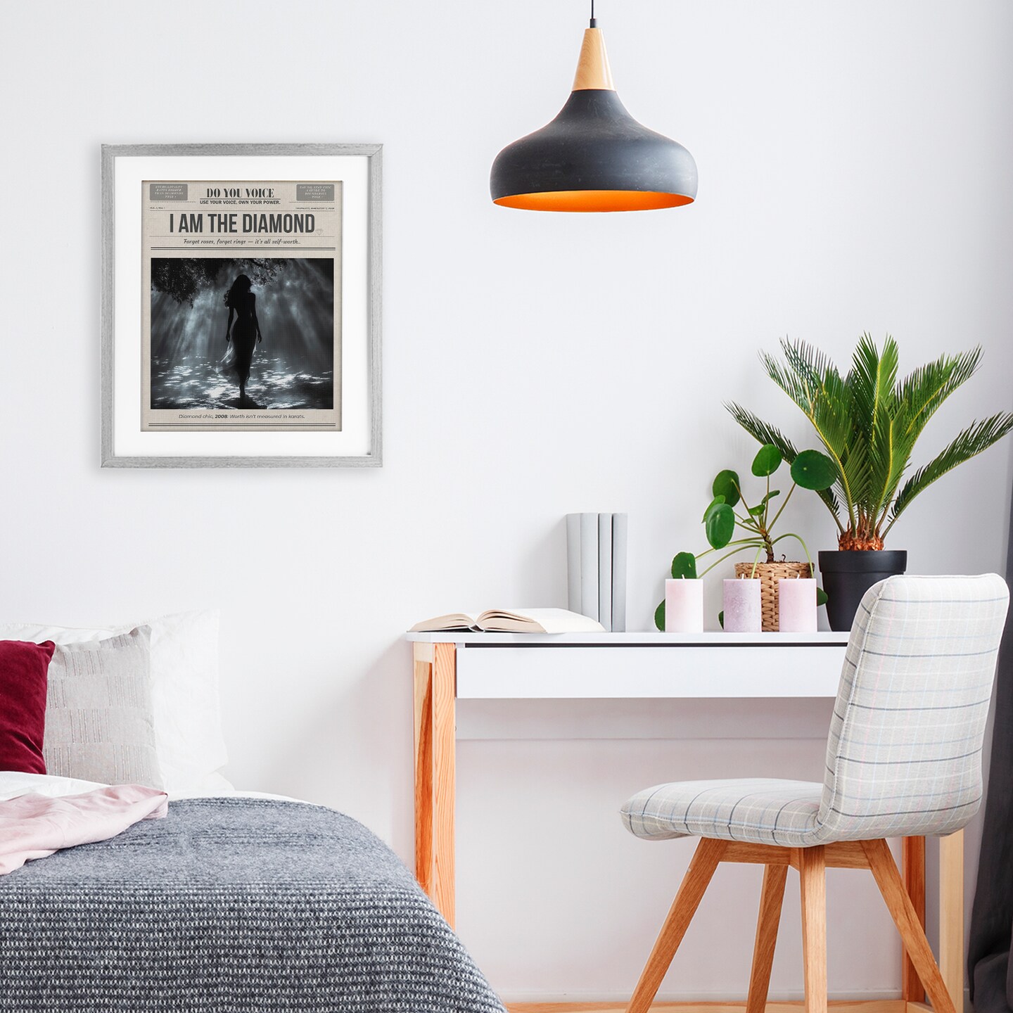 Stupell Industries Diamond Chic Newspaper Framed Print Under Glass, design by A Barefoot Stylist