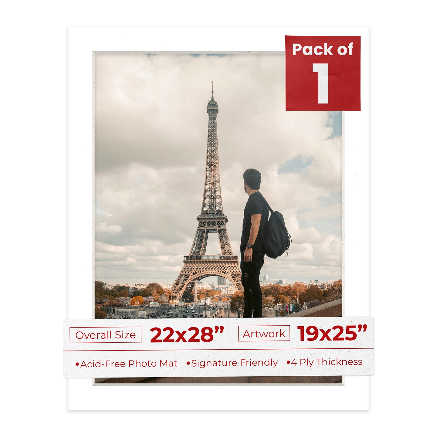 Textured White Mat Board for 22x28 Frames - Fits 19x25 Photos