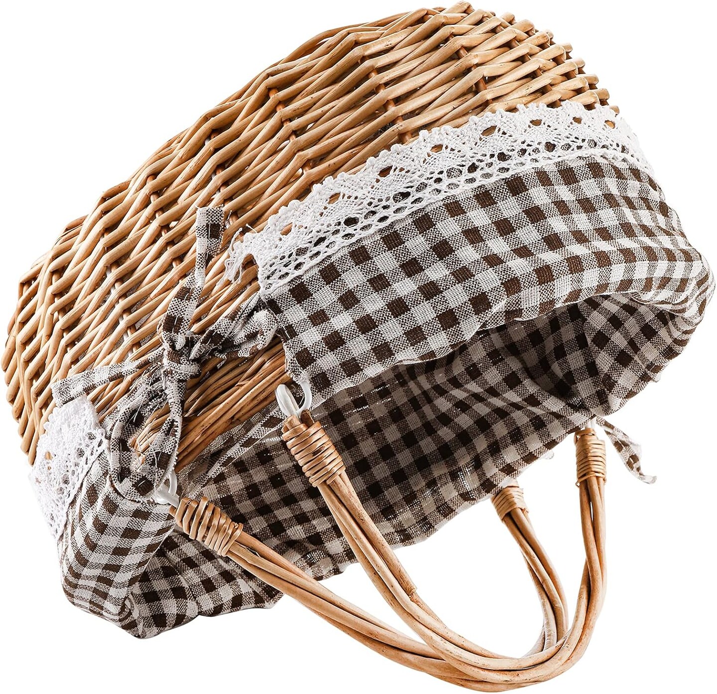 Wicker Picnic Basket with Double Folding Handles – Handmade Woven Basket for Gifts, Easter Eggs, Toys, Candy, Weddings & Outdoor Use