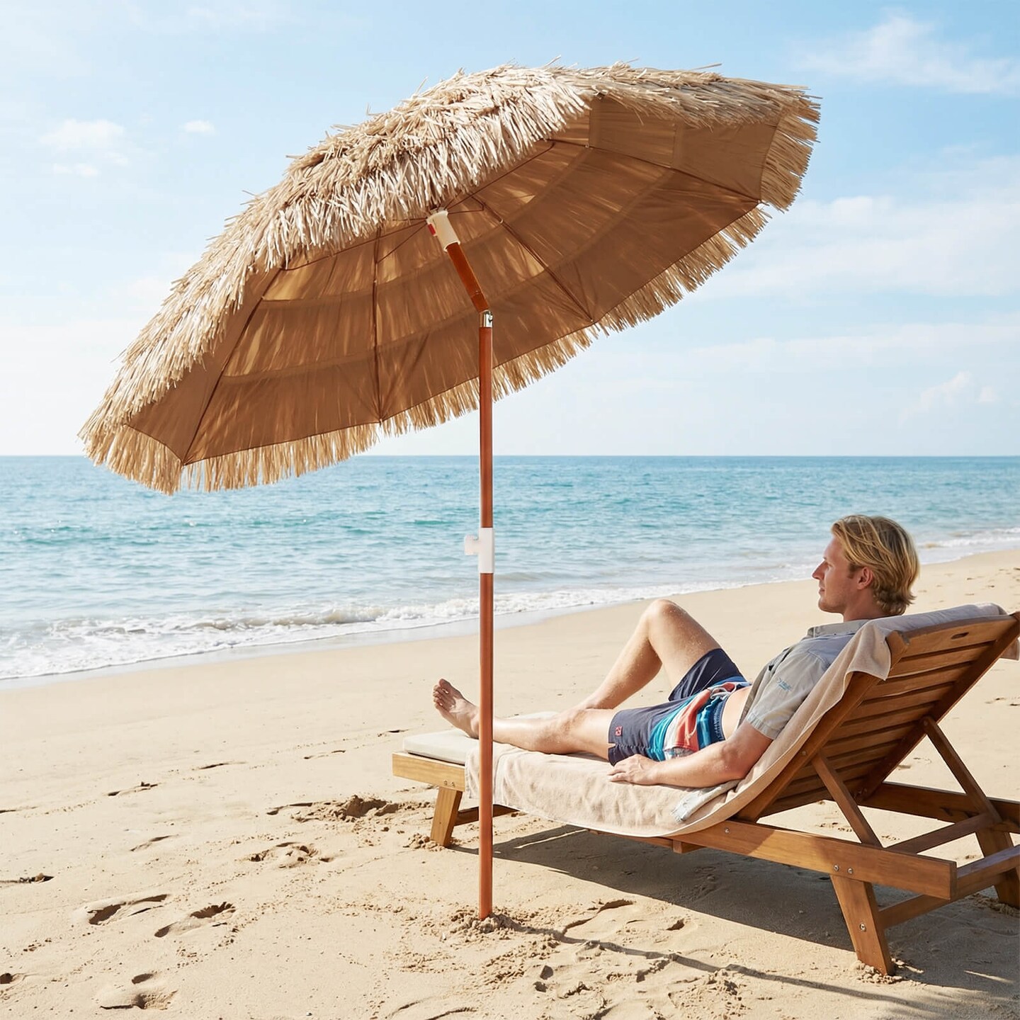 Costway Patio 6FT Tropical Thatched Tiki Beach Umbrella Portable Outdoor Market Tilt