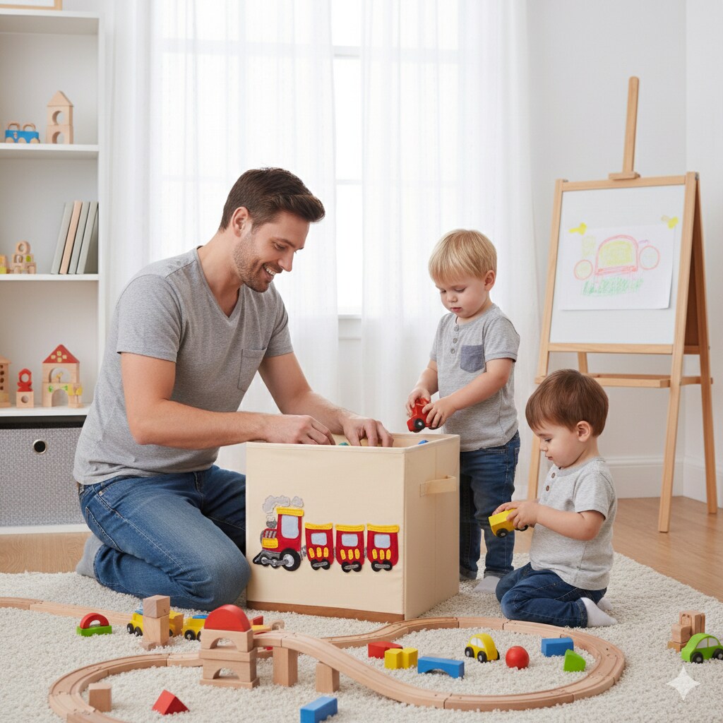 Train Toy Storage Organizer Cube | Washable Foldable Fabric Bin