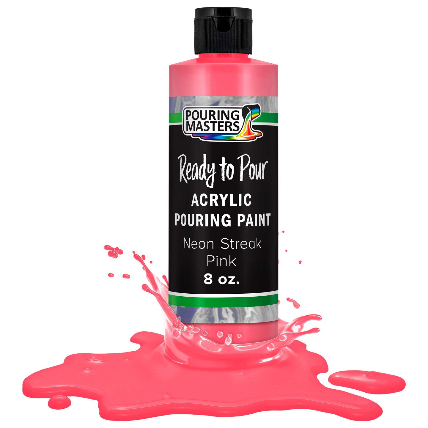 Pouring Masters Neon Streak Pink Ready to Pour Acrylic Pouring Paint - Premium 8-Ounce Pre-Mixed Fluid Acrylic Paint - Fluid Art Supplies for Canvas, Wood, Paper, Tile & Rocks