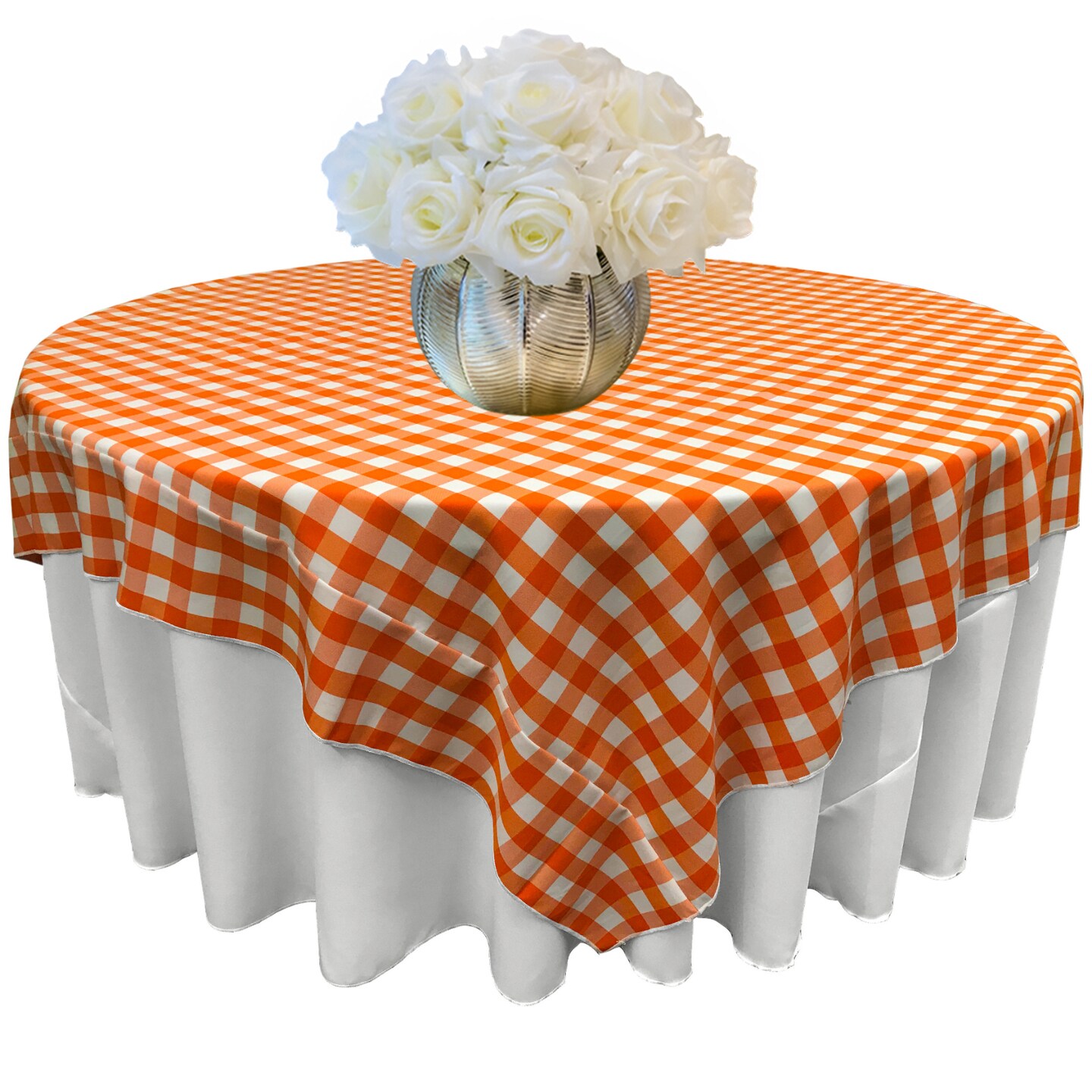 Square Tablecloth 90 x 90 Inch Gingham Checkered Polyester Overlay Use