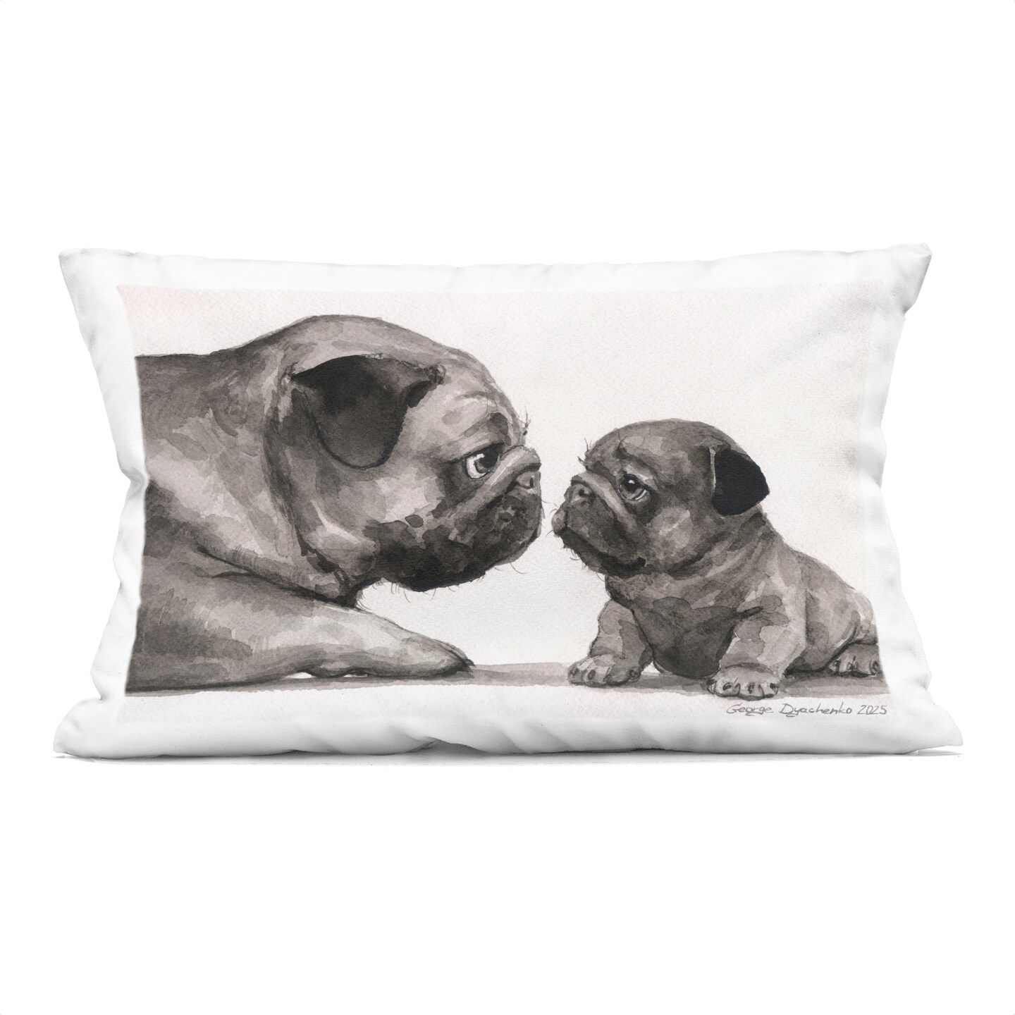 Stupell Industries Pug And Her Puppy Decorative Printed Throw Pillow, design by George Dyachenko, 14 x 7 x 20