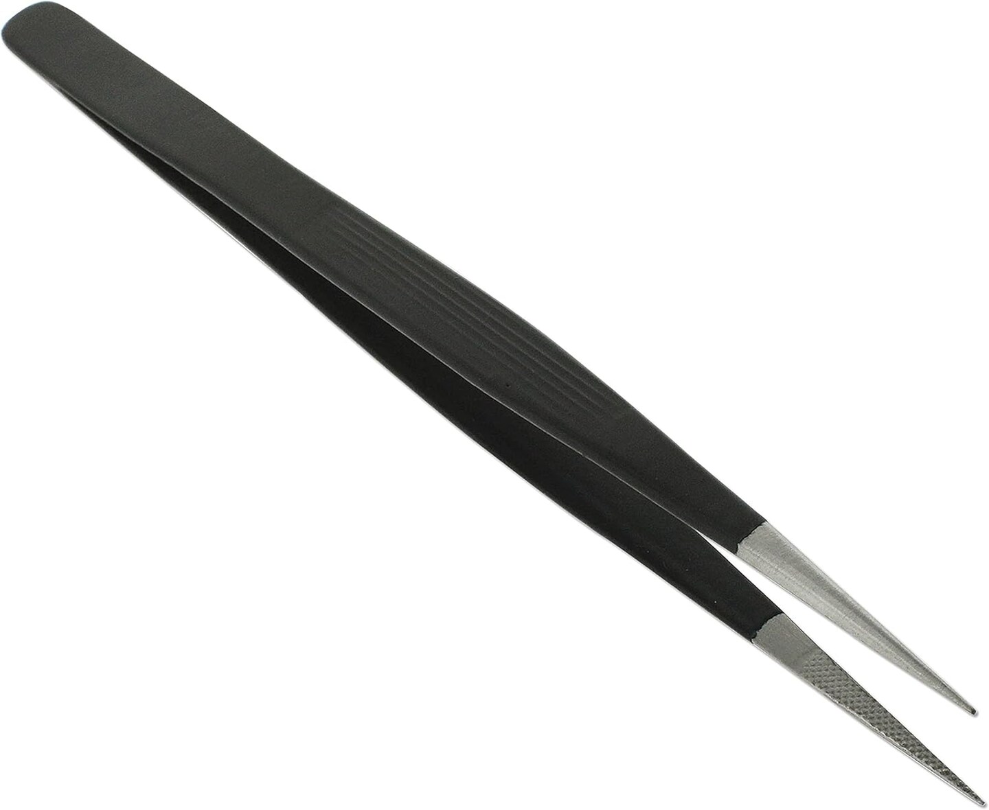 The Beadsmith Tweezer – 6.5 inches Long – Black Coated Handle – Stainless Steel Serrated Fine Tip - Precision Tool for Crafting and Jewelry Making