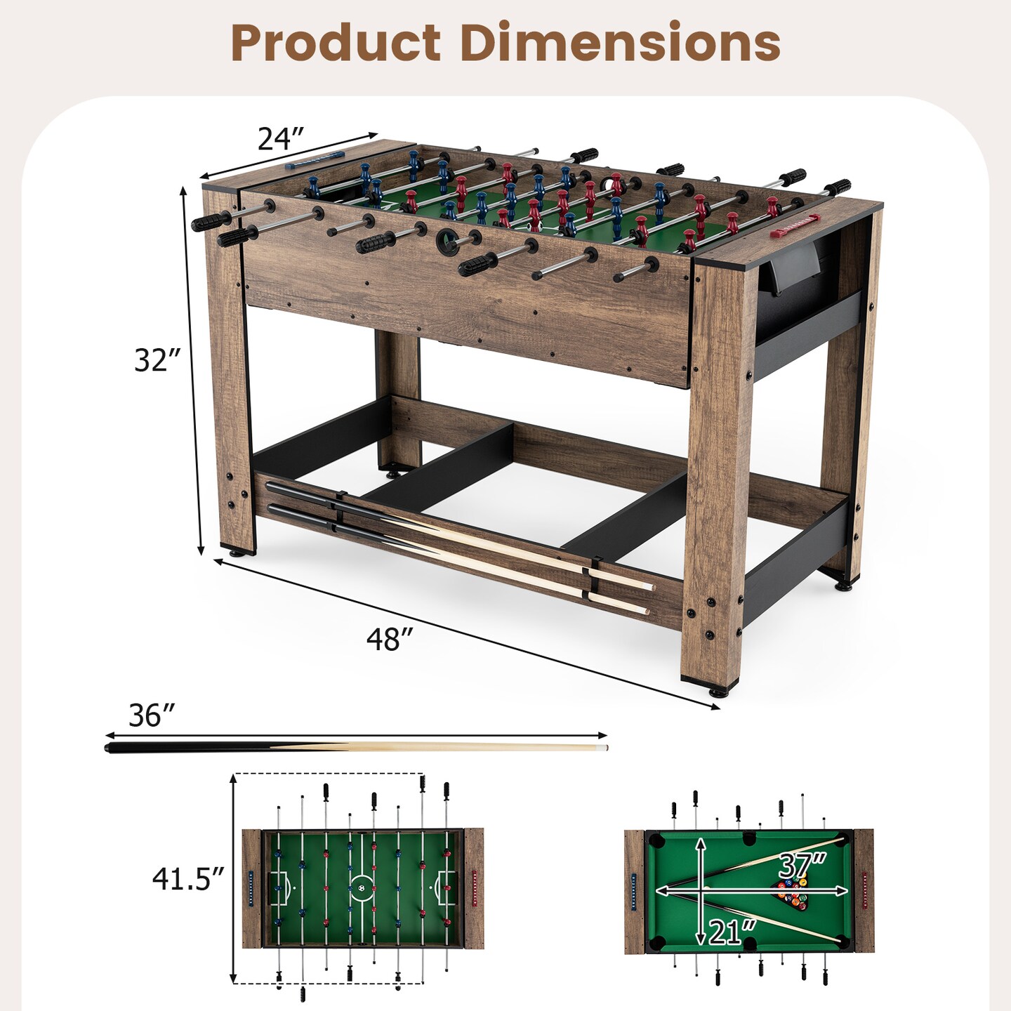 2-in-1 Game Table Foosball and Pool Table with Swivel Feature